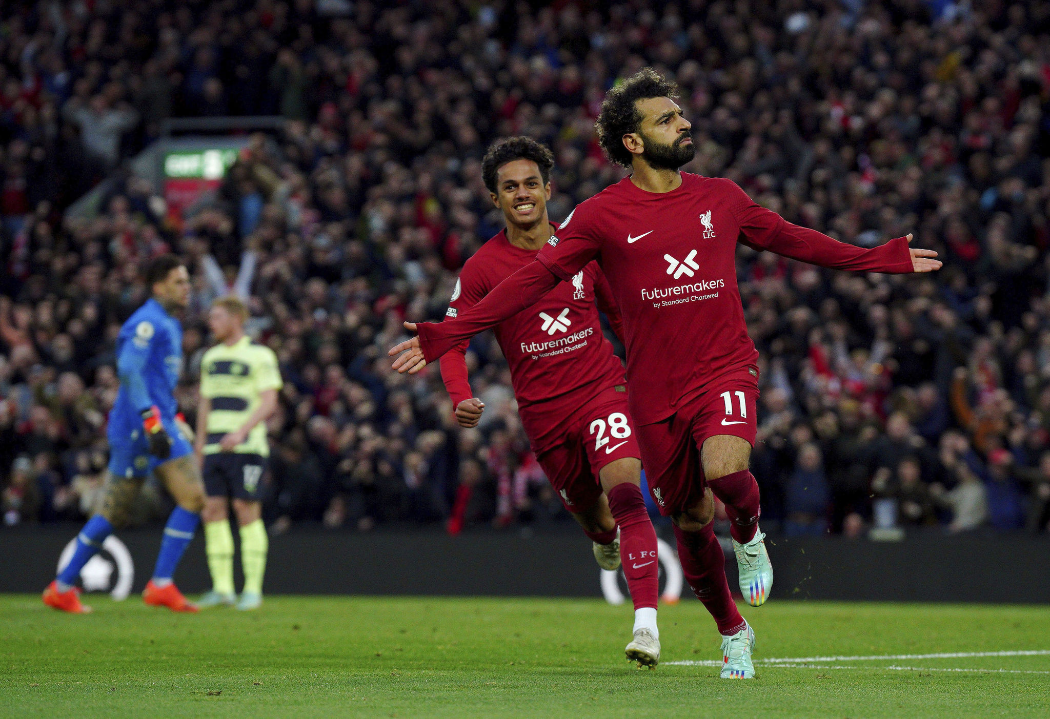 Salah celebrates.