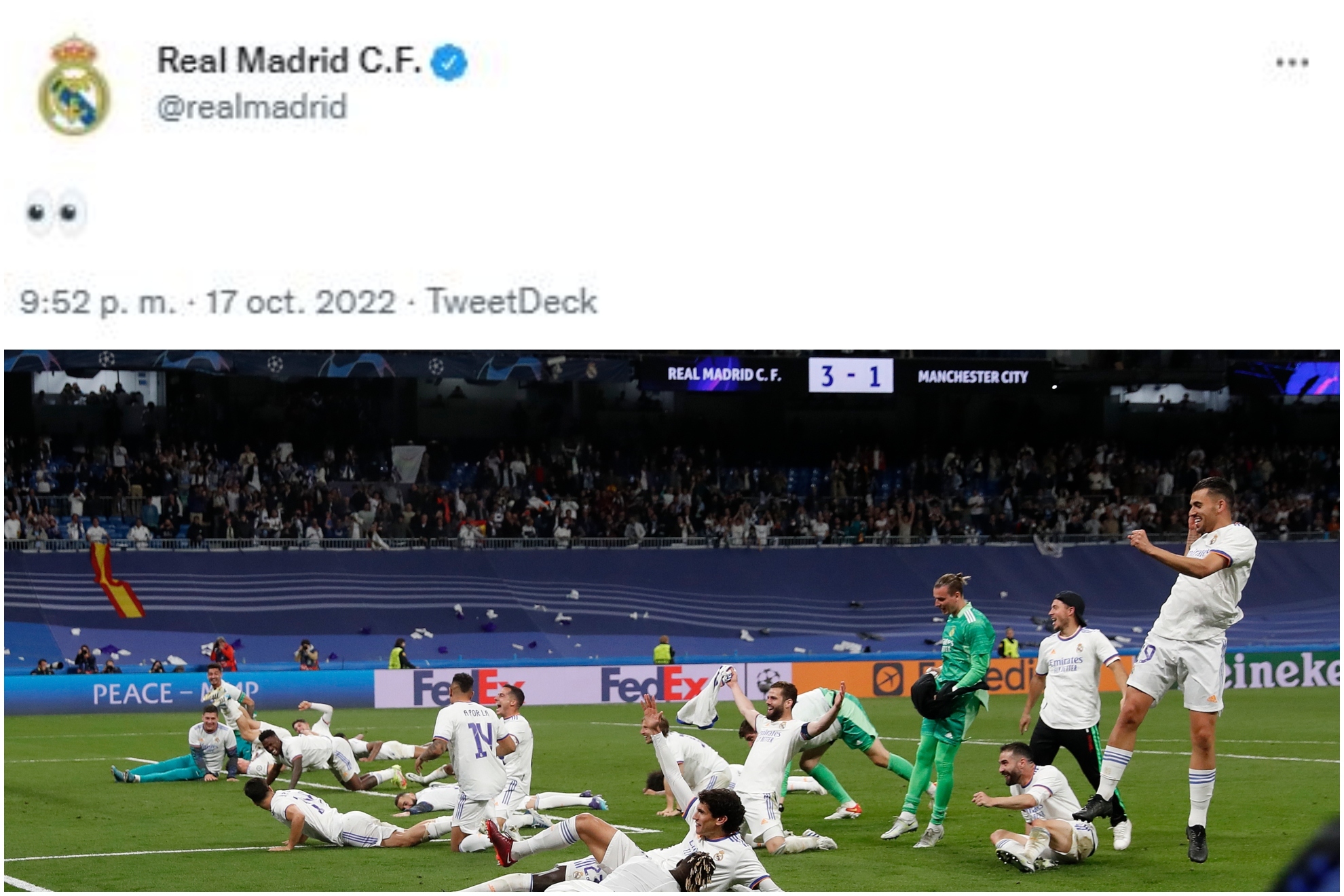 El tuit del Madrid y la eliminación del City en el Bernabéu.