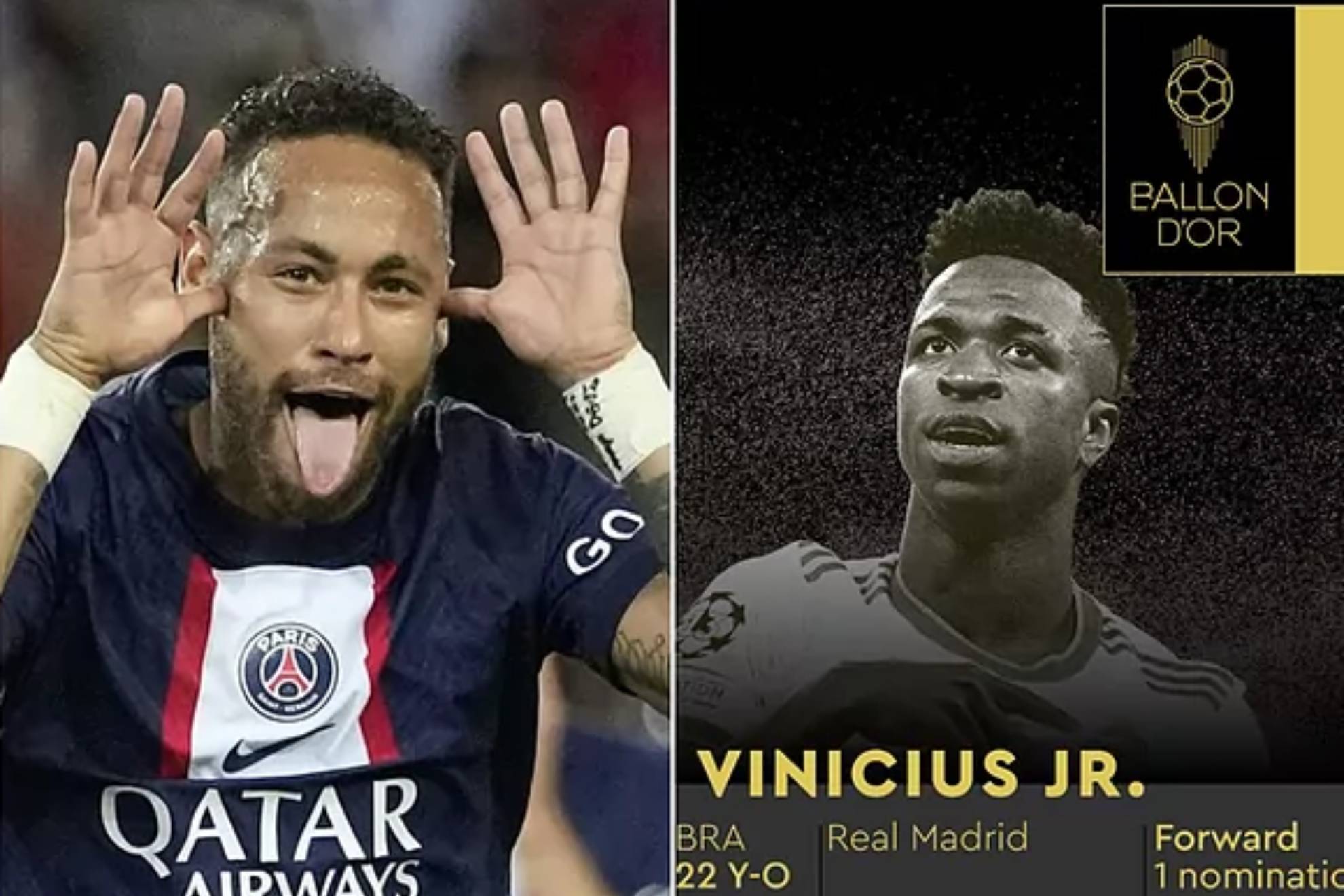 Neymar and Vinicius' eighth place in the Ballon d'Or.