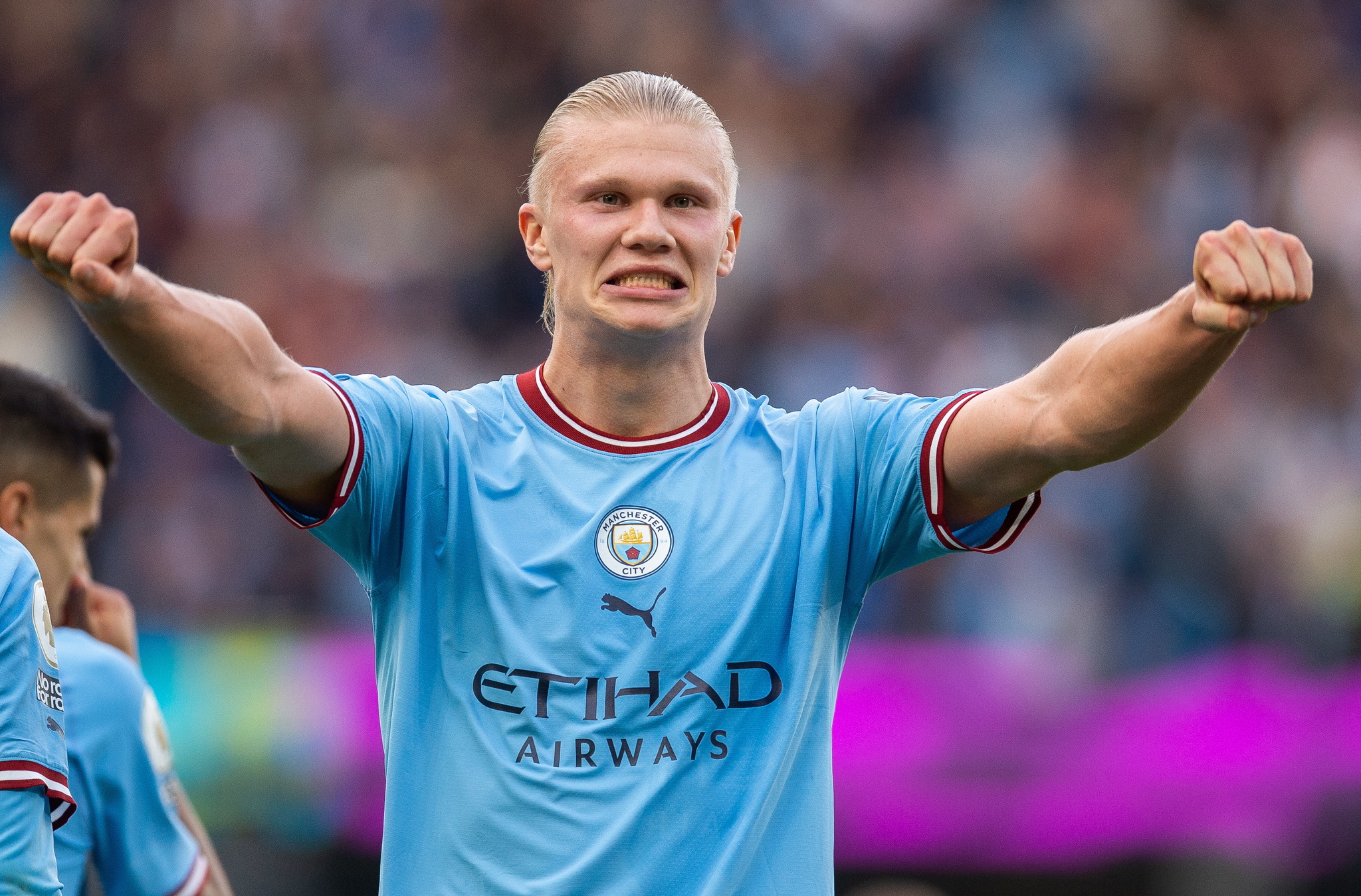 Manchester City's Erling Haaland celebrates after scoring