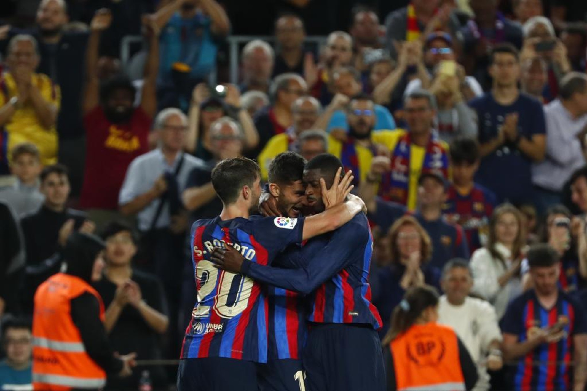 Barcelona players celebrate against Athletic Club