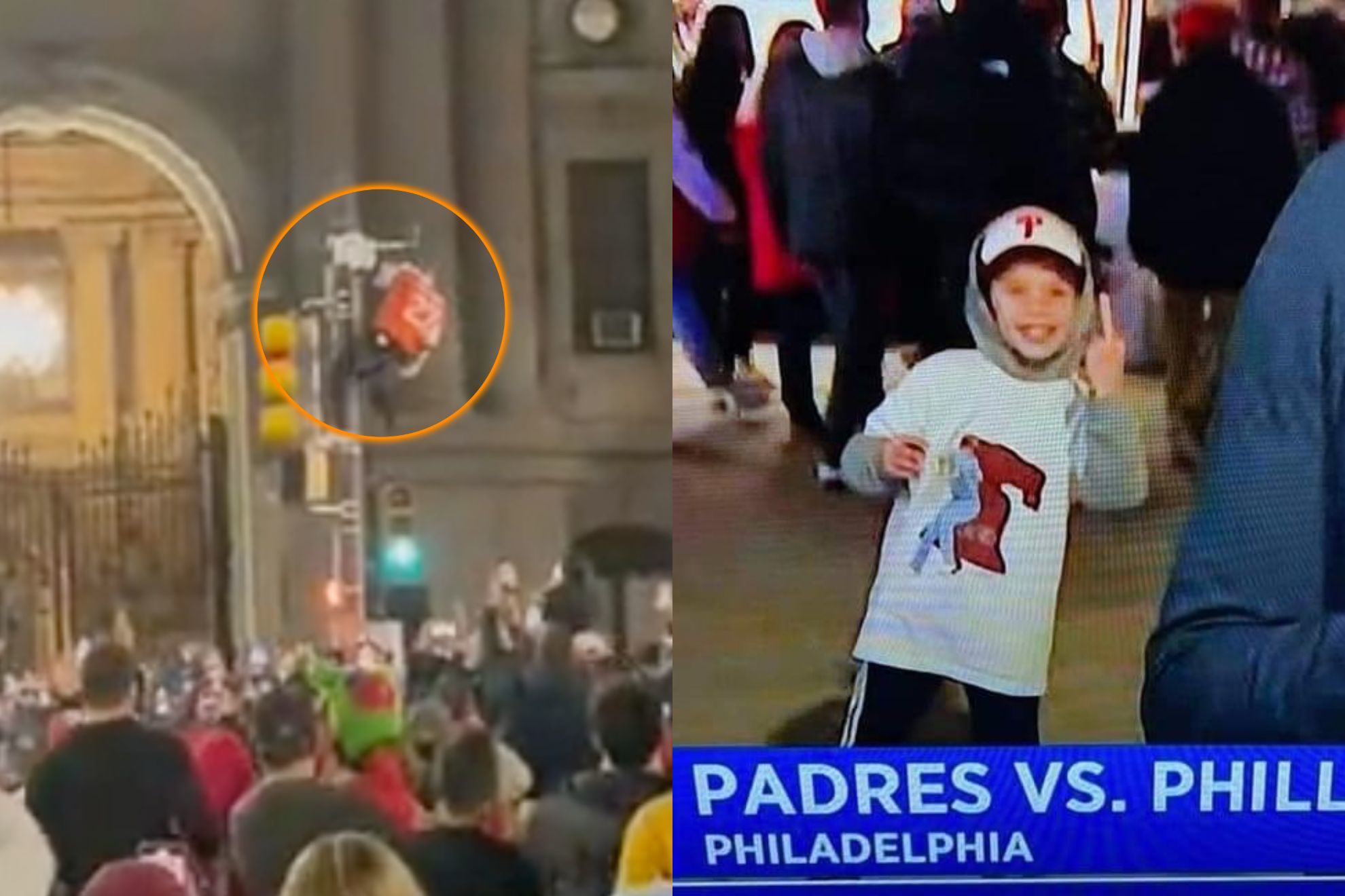 Phillies fans celebrate in the street after bringing home their first MLB pennant since 2009.