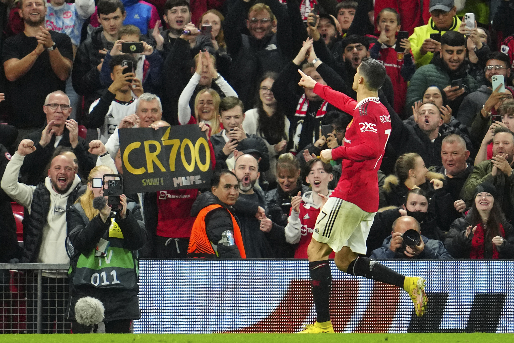 Cristiano Ronaldo celebrates after scoring his side's third goal.