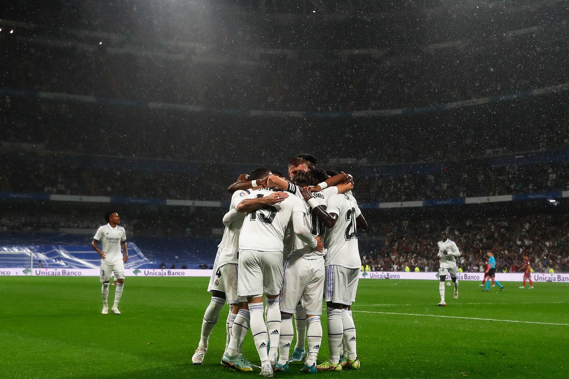 Real Madrid celebrate a goal at home
