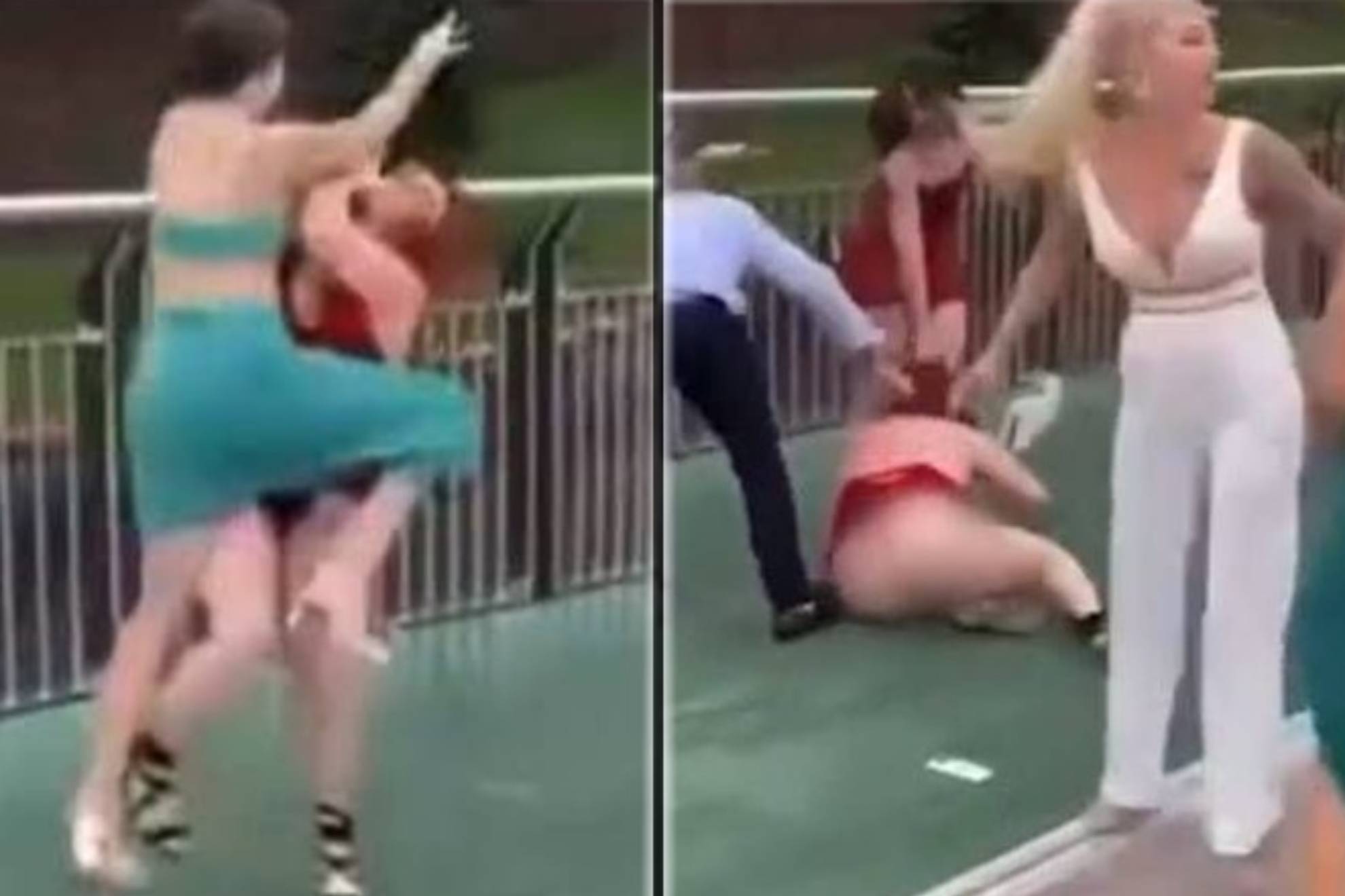 Brutal pelea entre seis mujeres en las carreras: se arrancan los vestidos y se propinan salvajes golpes