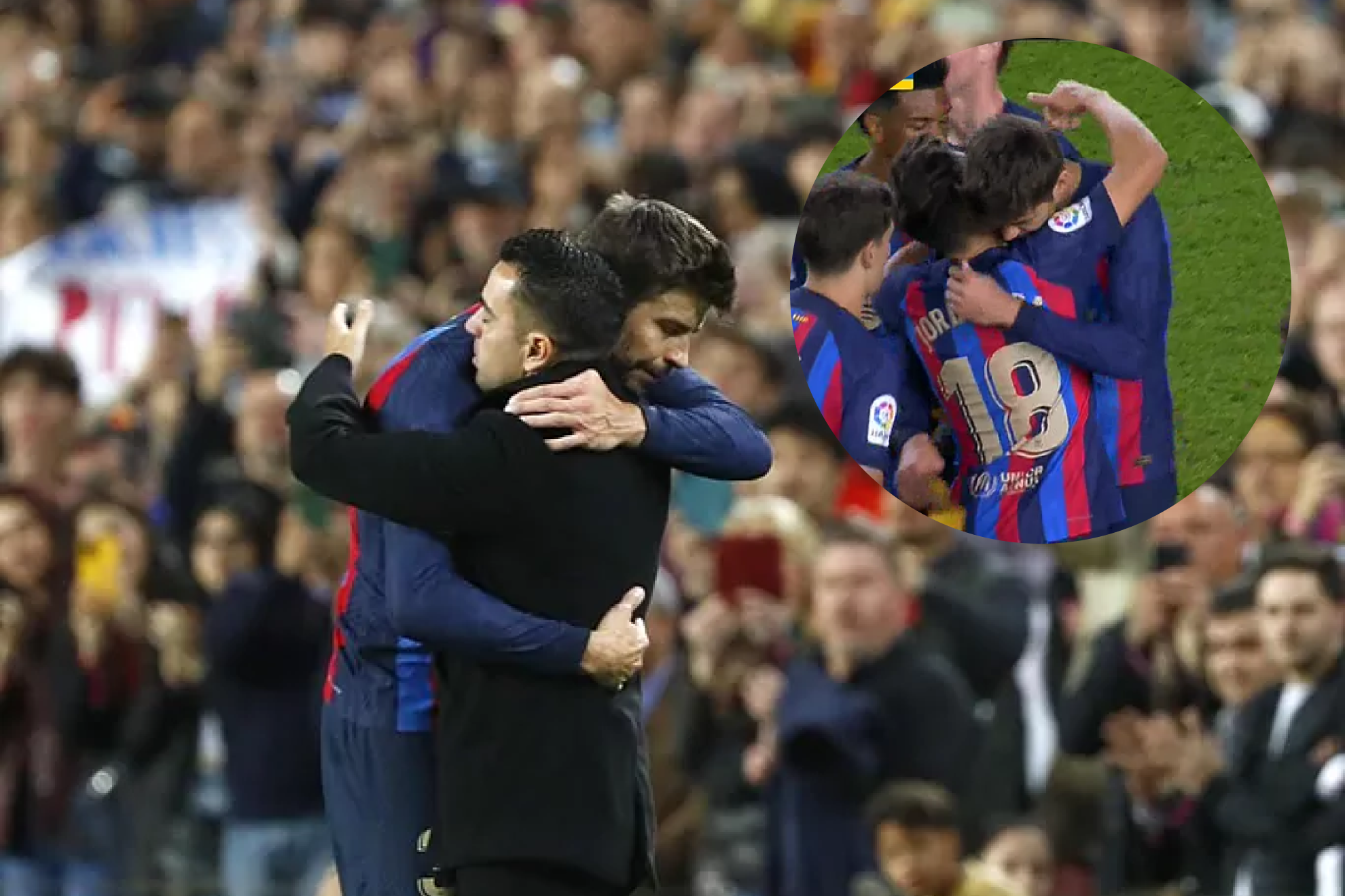 Así se despidió Piqué: Ovación cerrada, se marchó del campo entre lágrimas y con emotivo abrazo con Xavi