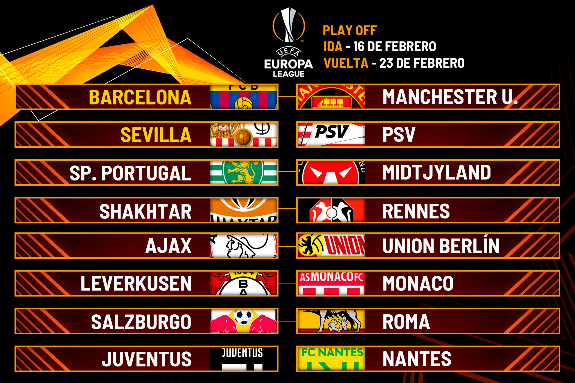 Sorteo Europa League: Barcelona - Manchester United y Sevilla - PSV