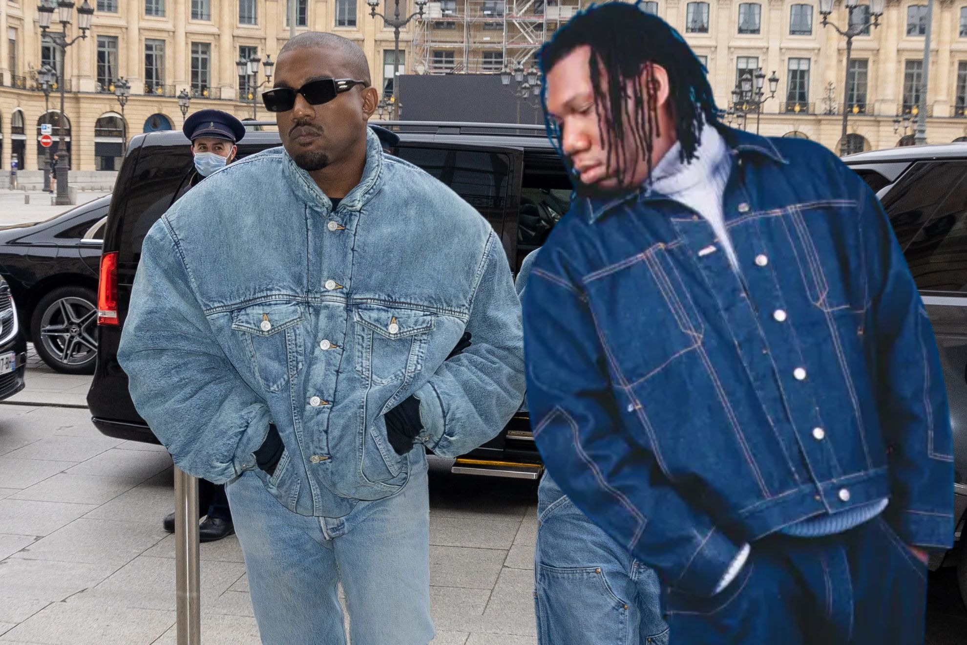 Kanye West (left) with a superimposed image of Hip Hop legend KRS-One.