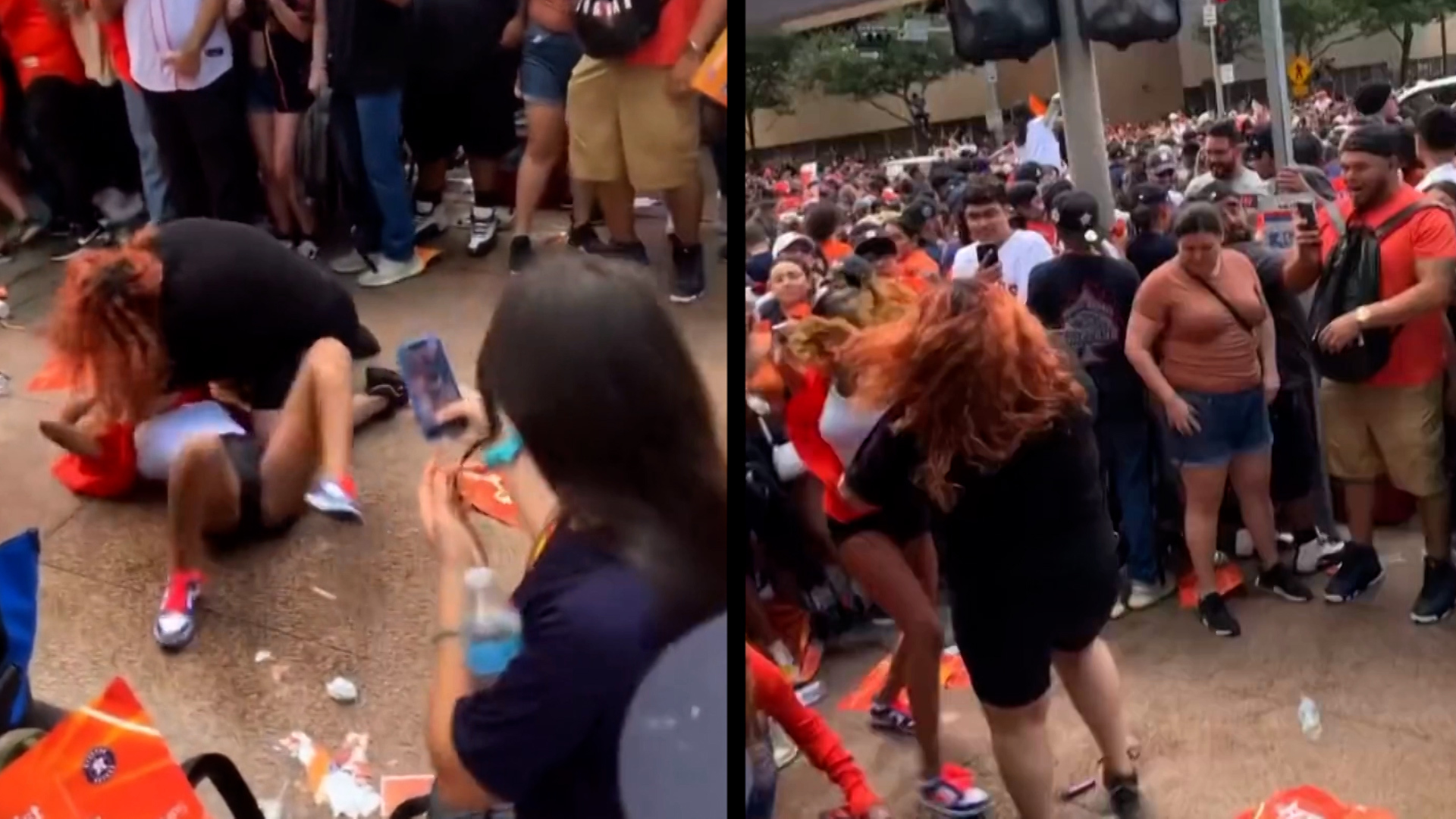 Wild brawl between two female fans during the Astros' celebrations