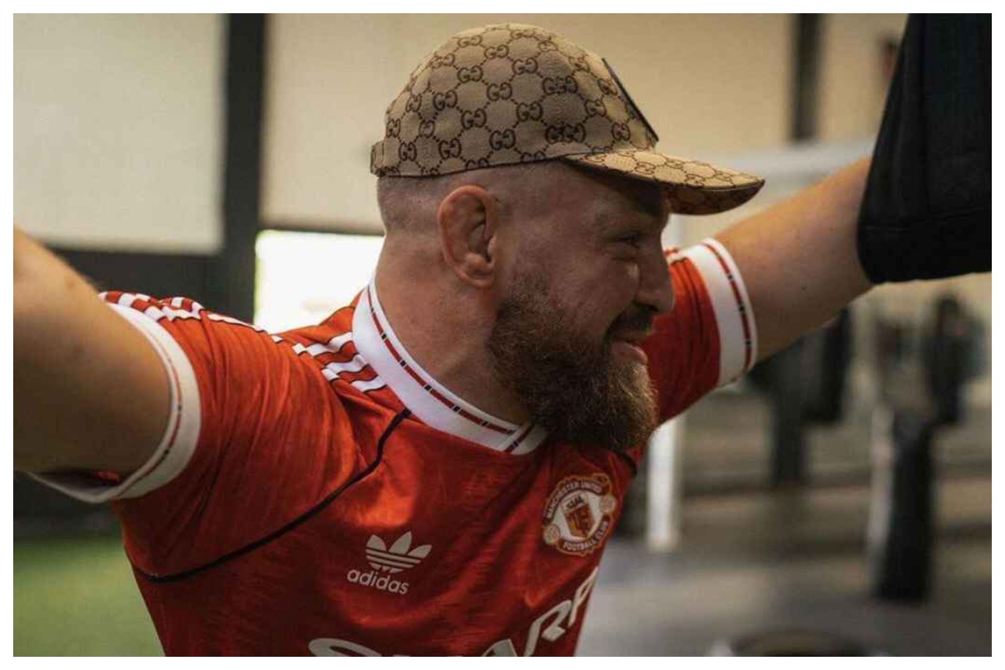 Conor McGregor wearing a Manchester United shirt