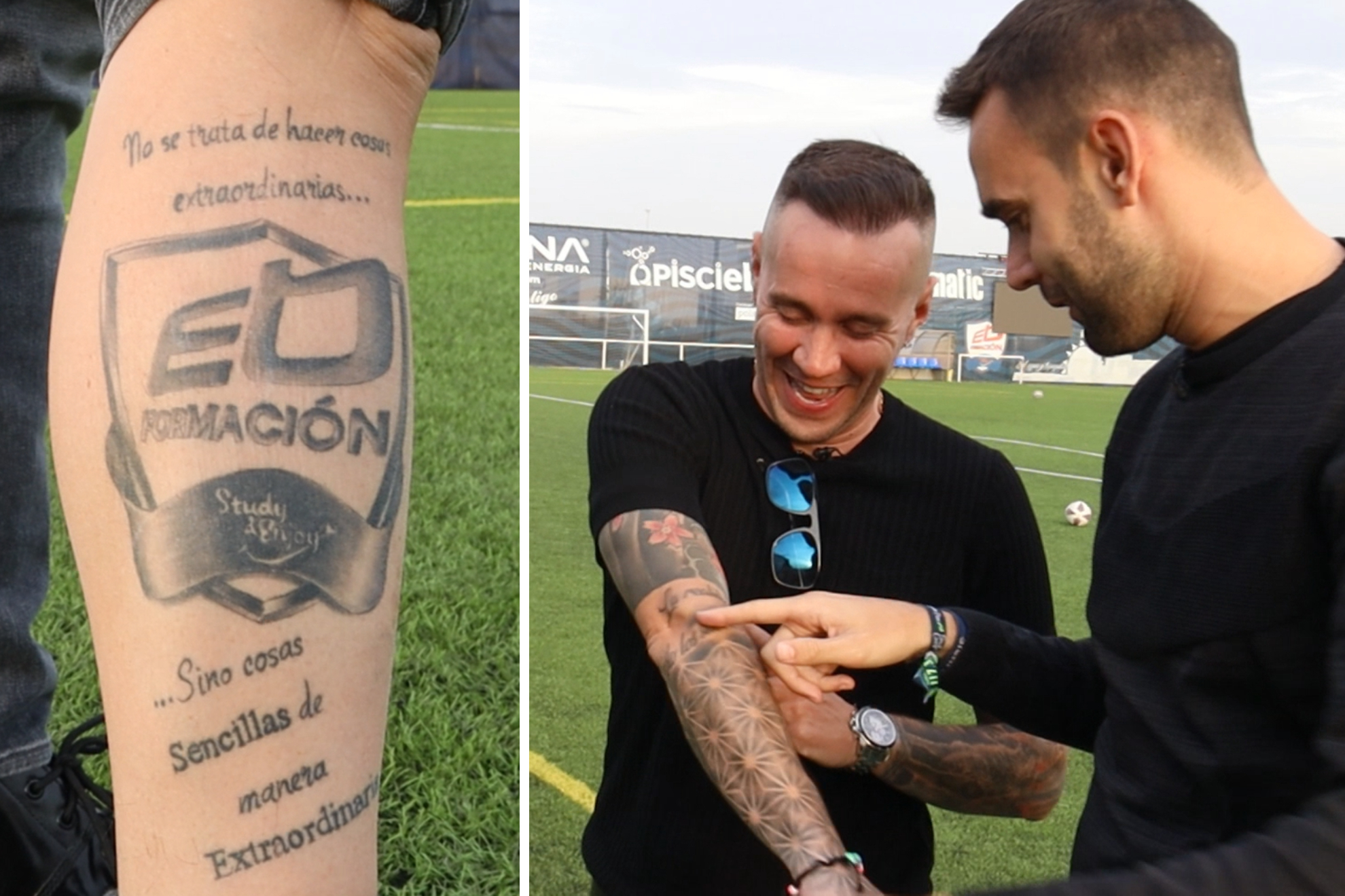El presidente del Cazalegas muestra a MARCA los tatuajes con el lema y el escudo del equipo.