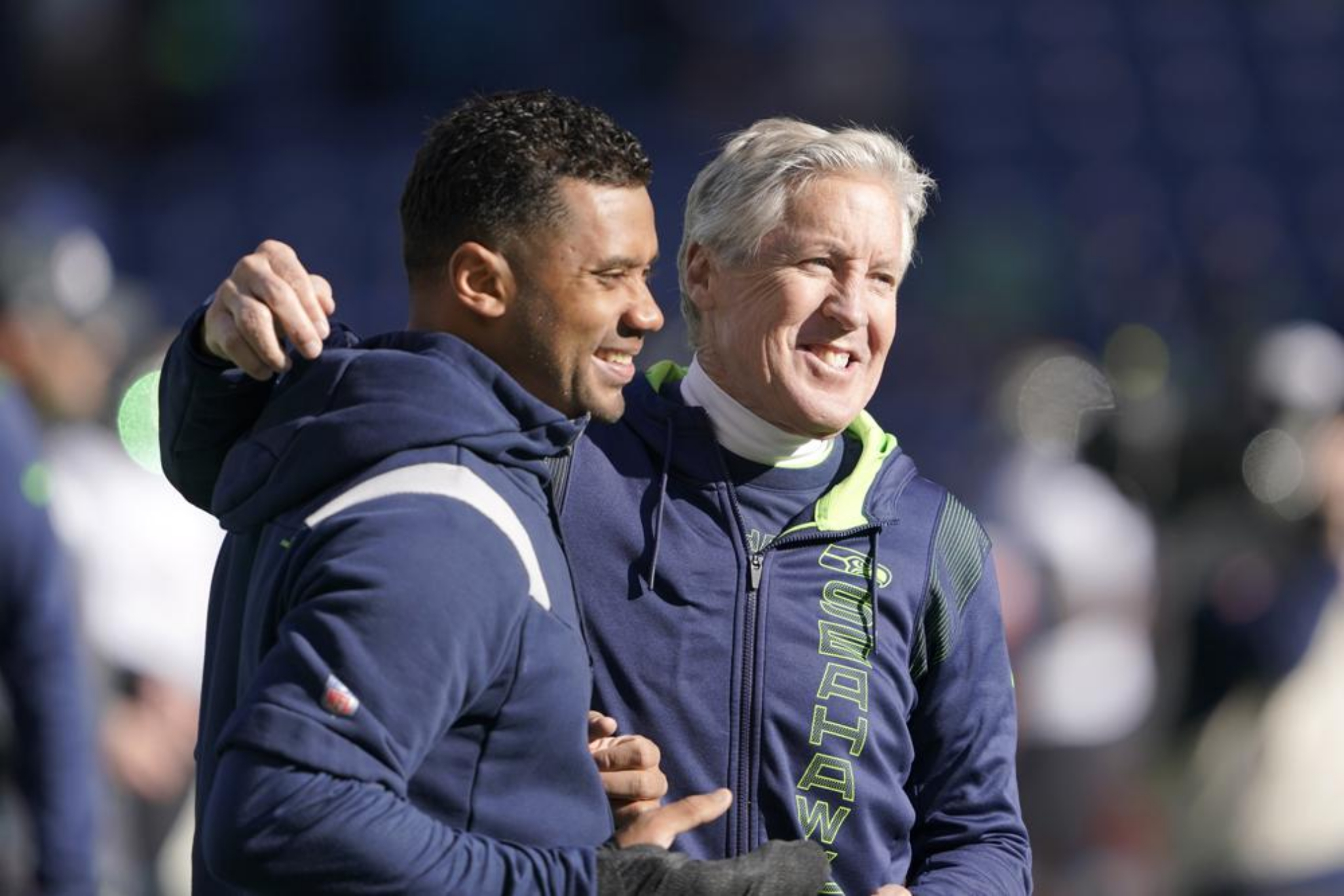 Russell Wilson alongside Pete Carroll during his stint with the Seattle Seahawks.