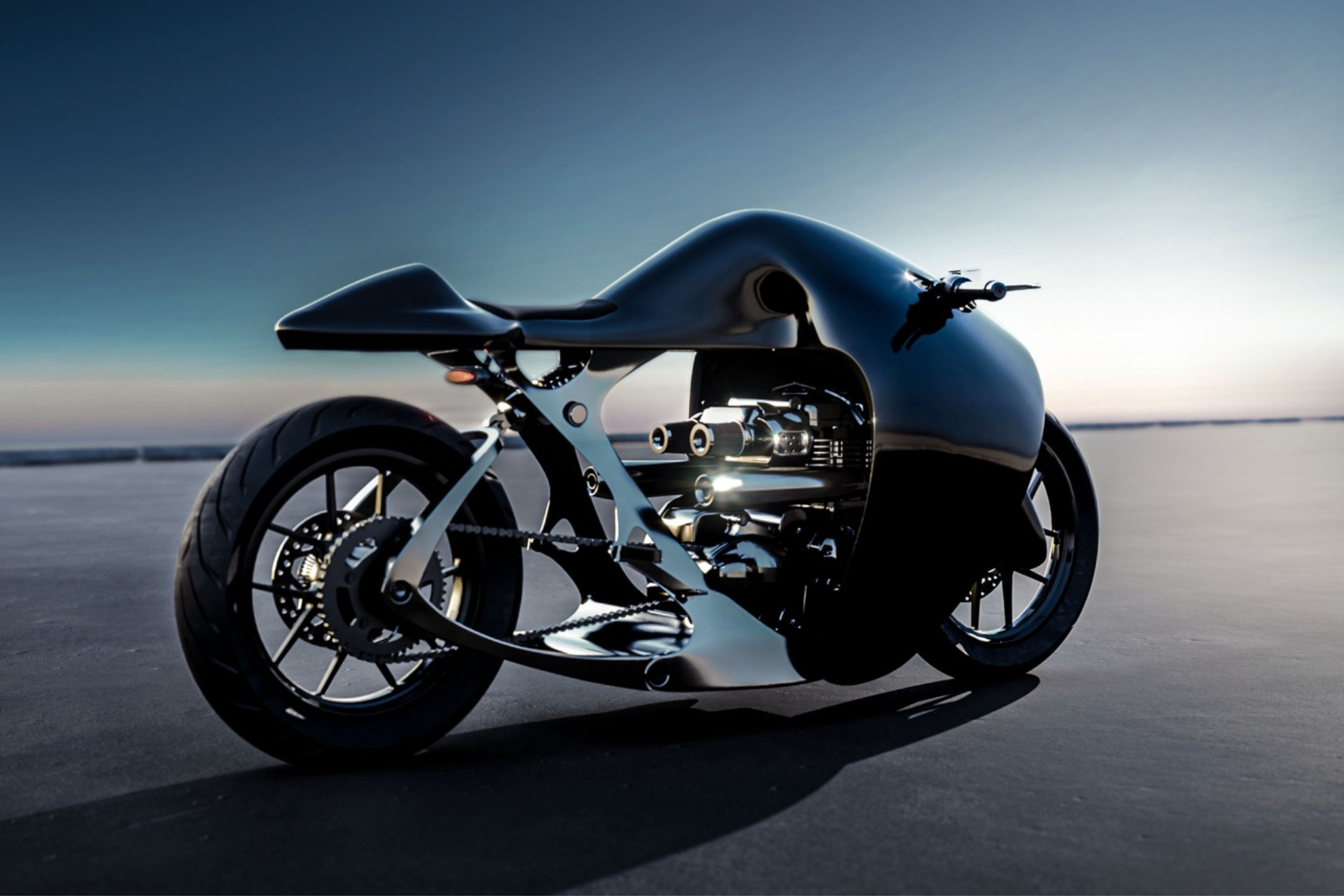 La moto está inspirada en la forma y los movimientos de las rayas Mobulas.