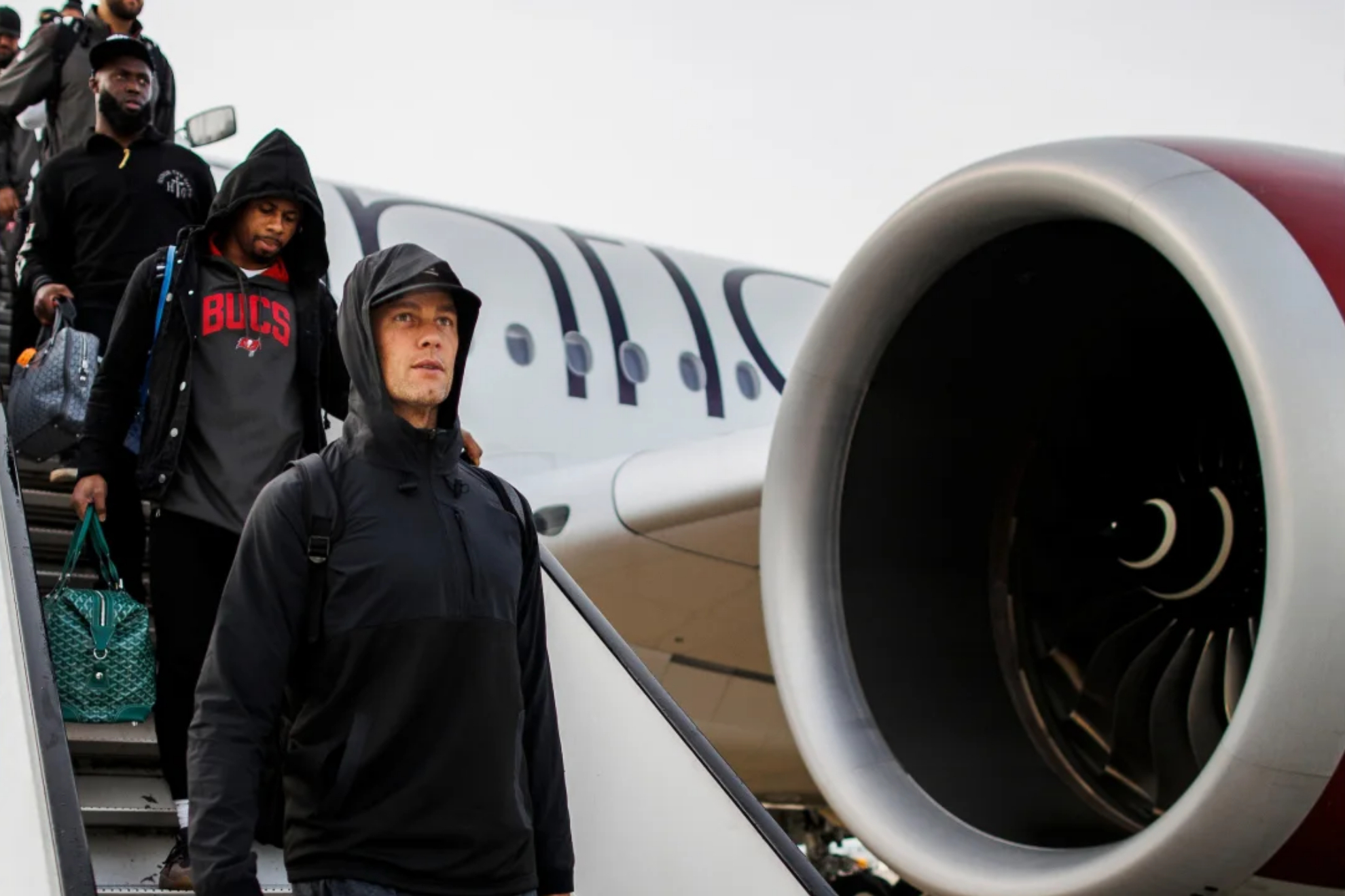 Tom Brady and the Tampa Bay Buccaneers during their arrival at Munich.
