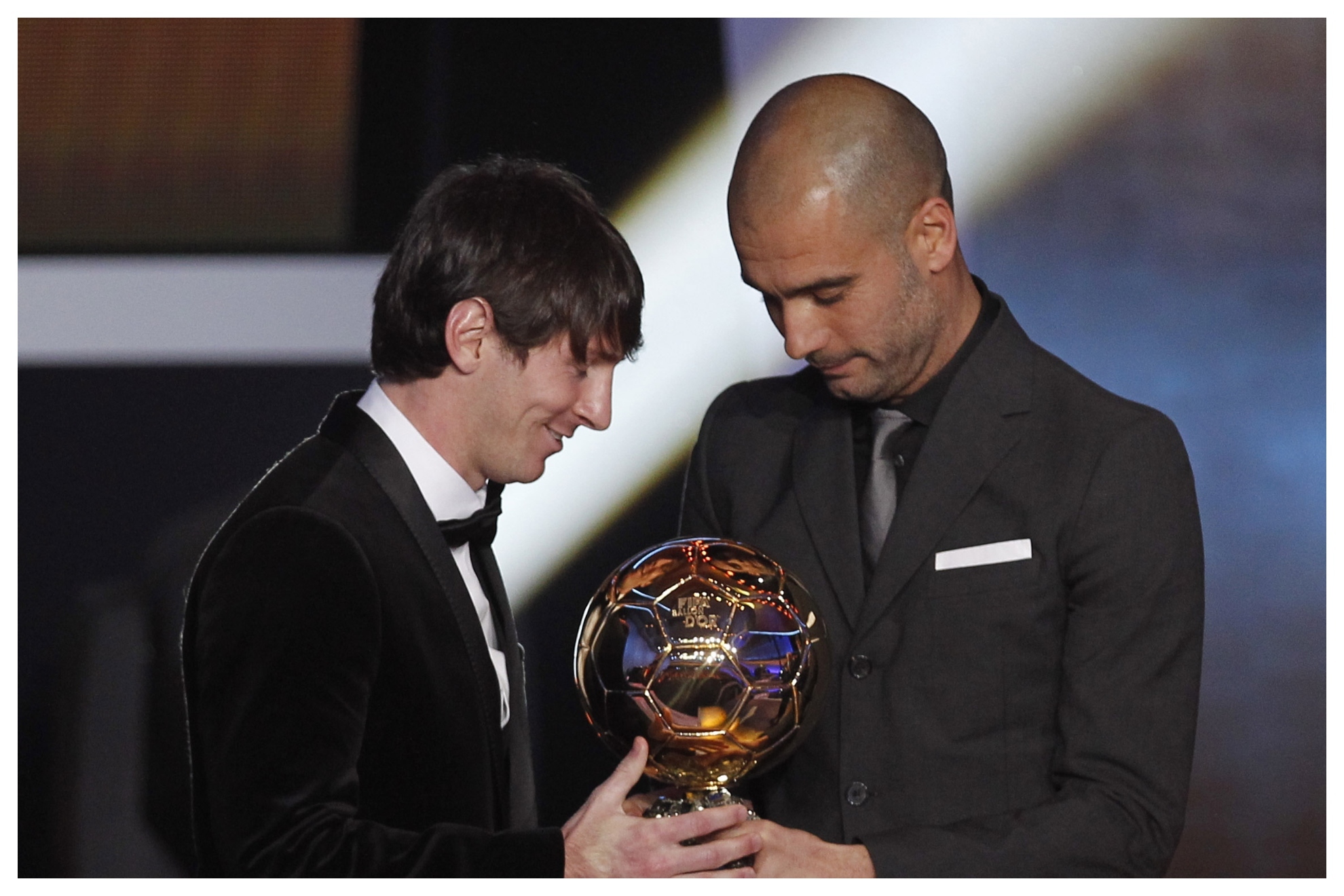 Guardiola and Messi at a Ballon d'Or ceremony