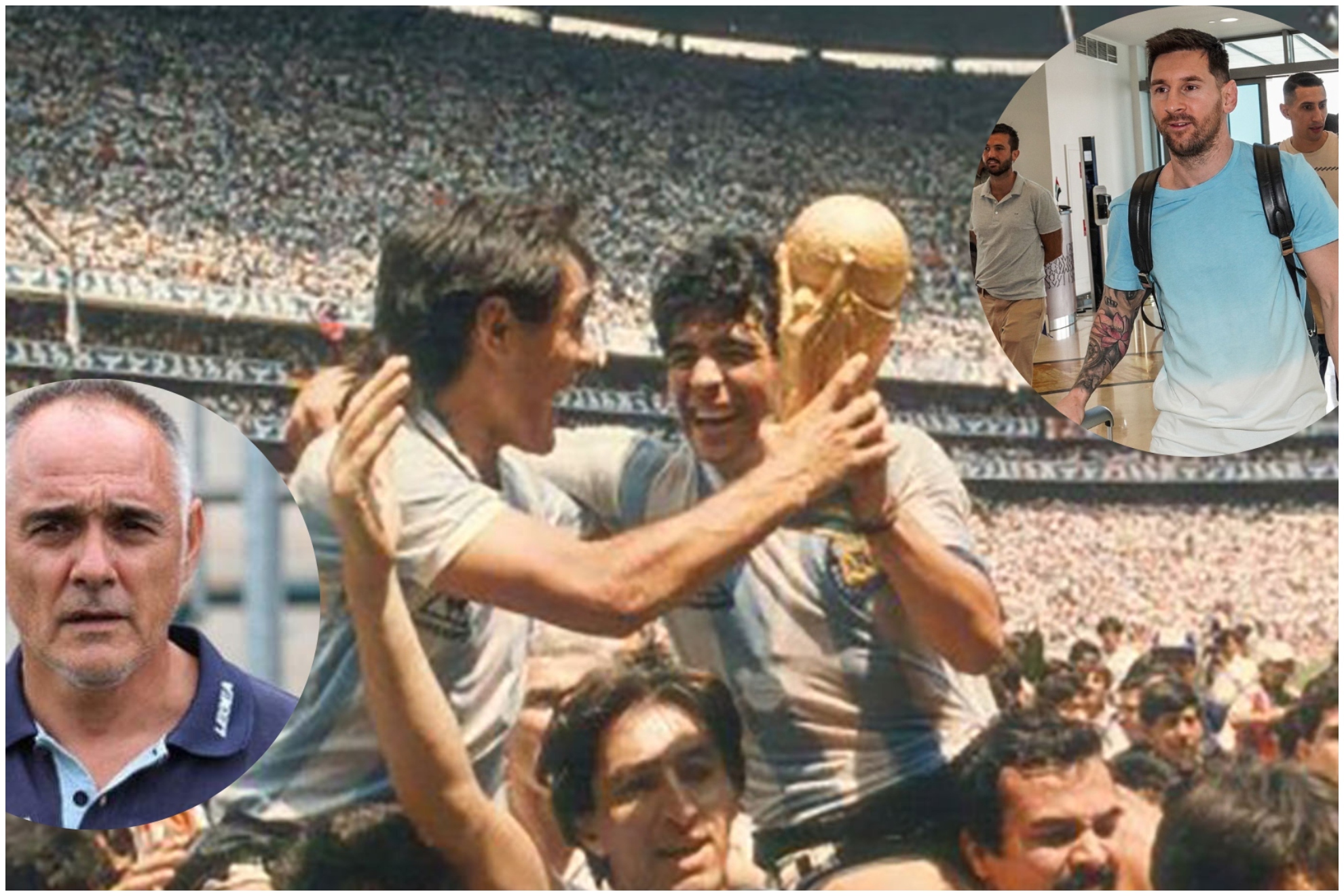 Maradona y Pasculli (también en el círculo) levantan la Copa del Mundo de México 1986.