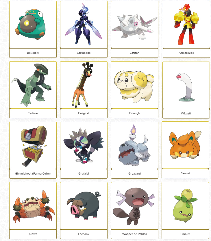 Pokémon nuevos en Pokémon Escarlata y Púrpura. Nintendo.