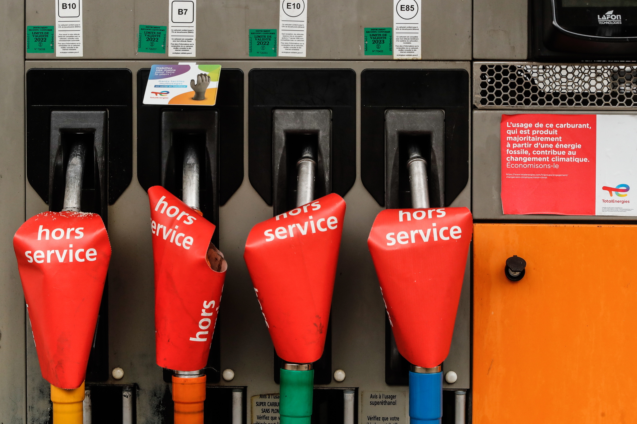 Gas pumps, France.