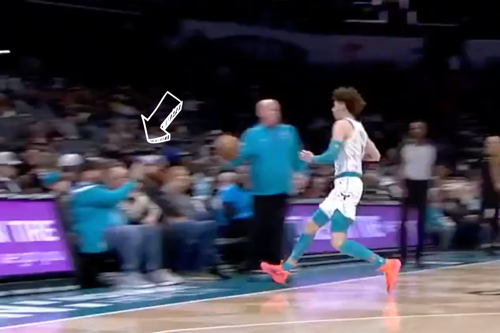 LaMelo Ball, moments before suffering an ankle injury and having to leave the game.