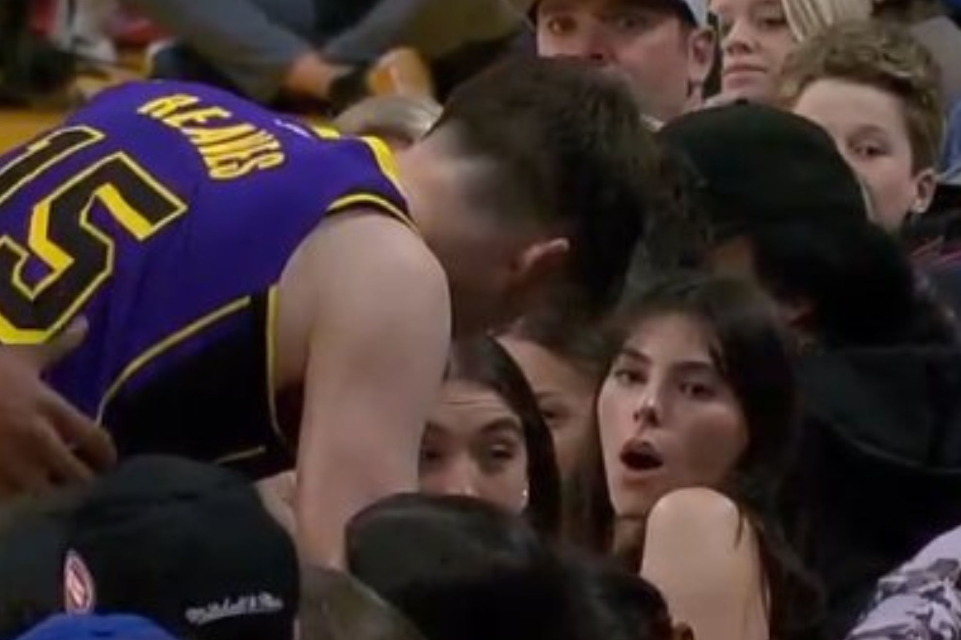 Austin Reaves, Los Angeles Lakers guard crashes into courtside 'baddies'