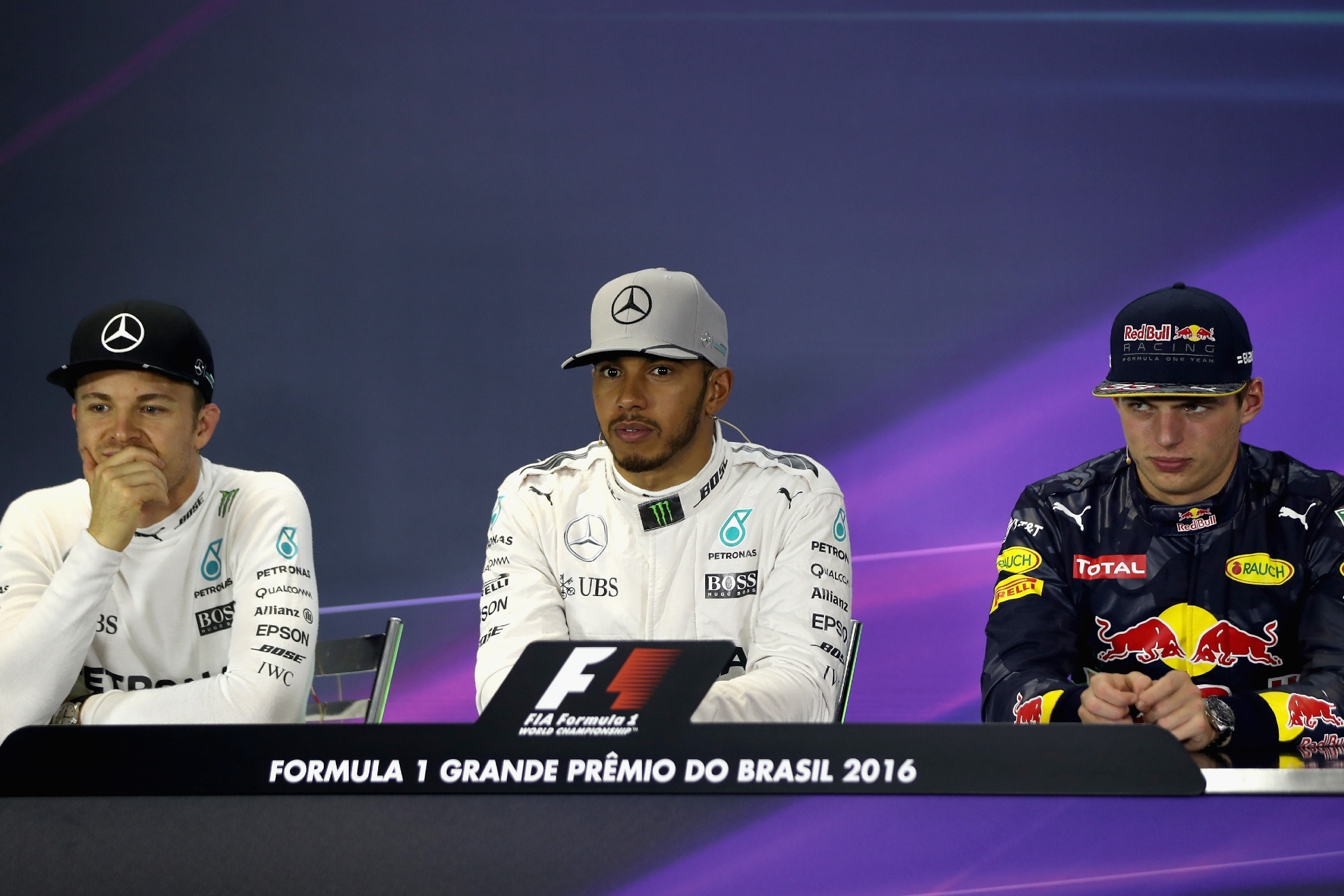 Rosberg, Hamilton y Verstappen, en 2016.