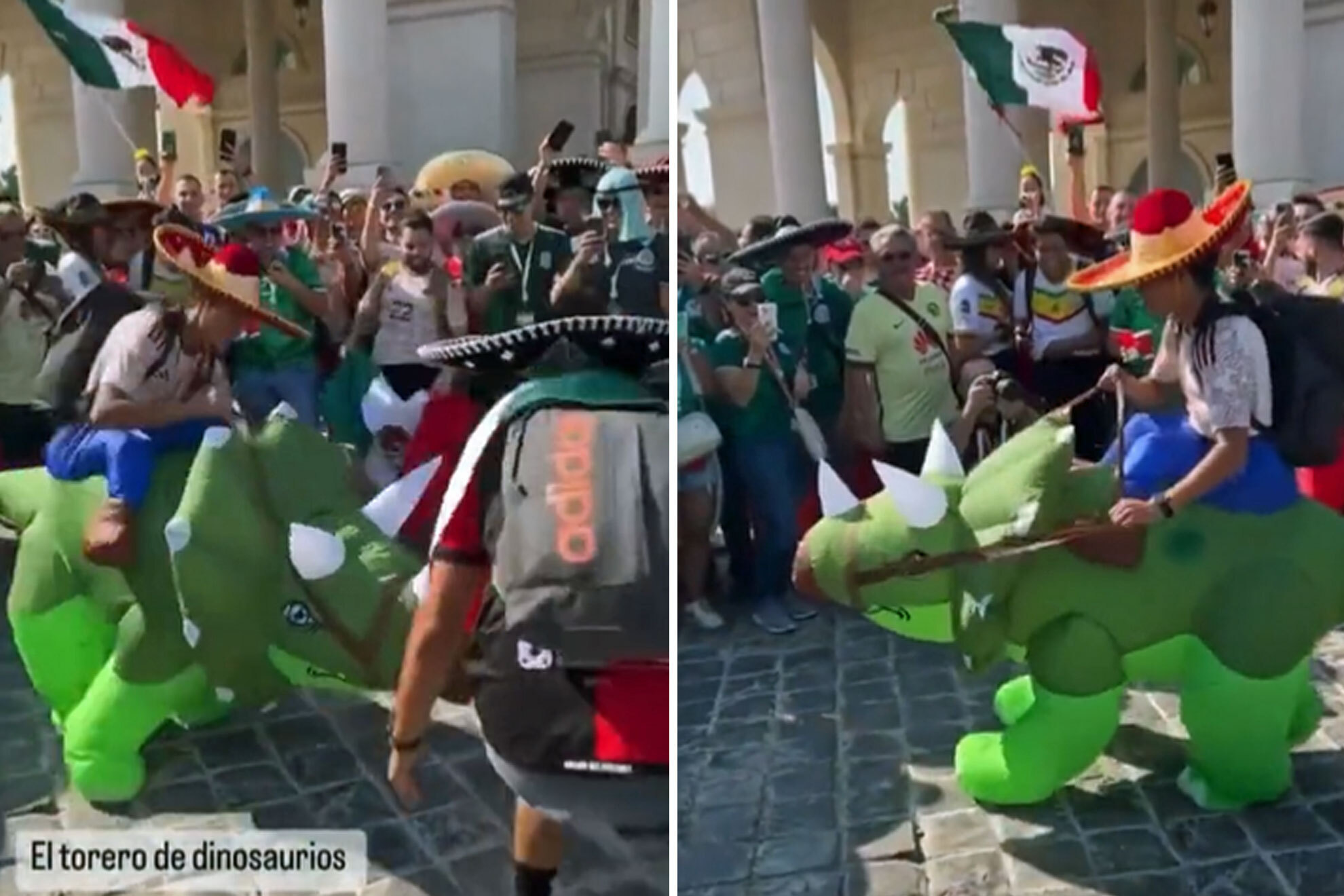 Lo que no pase en un Mundial: aficionados mexicanos inventan... ¡el toreo de dinosaurios!