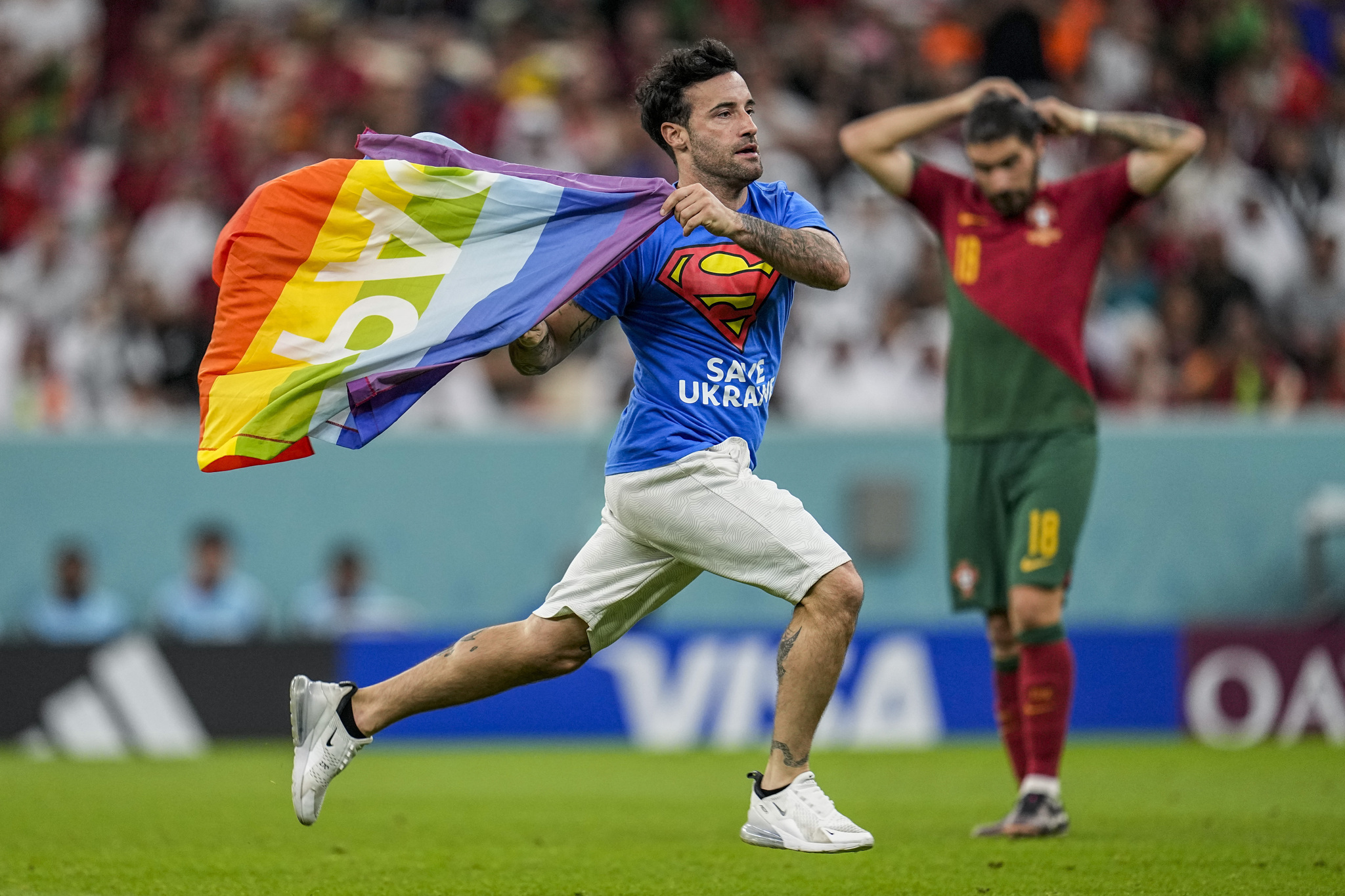Rainbow flag World Cup group H soccer Portugal Uruguay Lusail Stadium Qatar 2022
