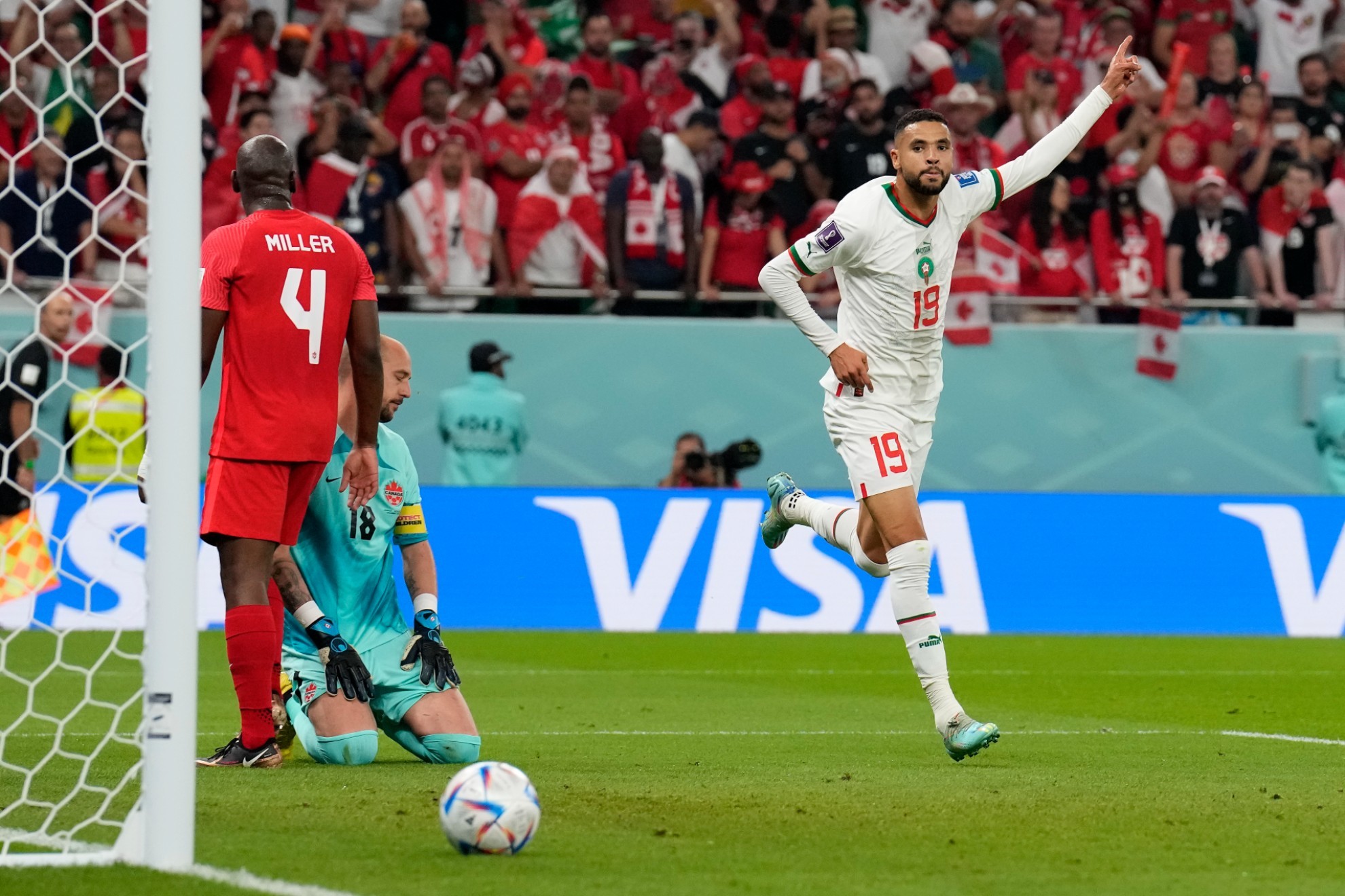 Youssef En-Nesyri celebra un gol de Marruecos ante Canadá / AP
