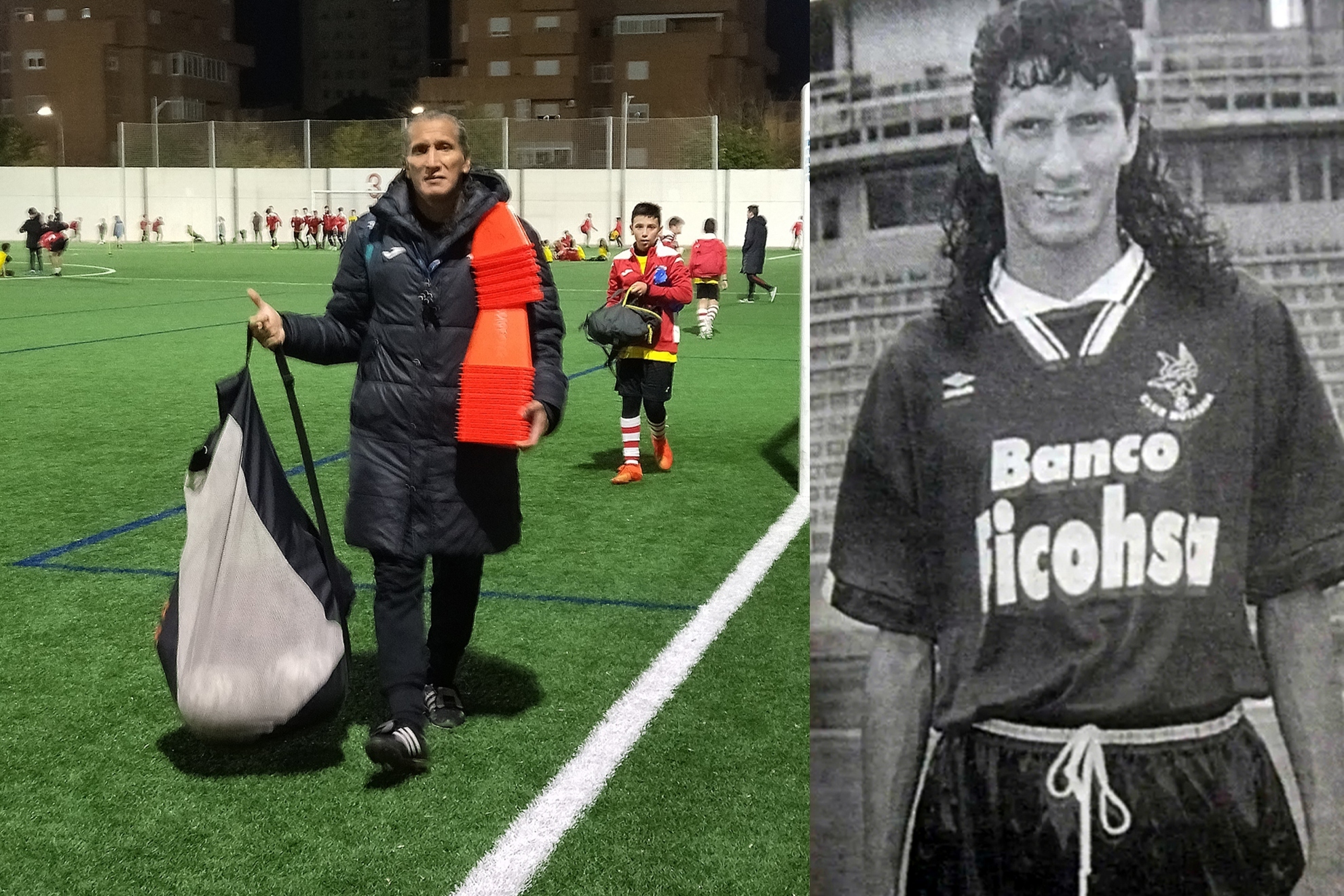 Yovanny 'El Venado' Castro, con la bolsa tras acabar un entrenamiento con el Balompédica Albacete/ En su época de jugador..