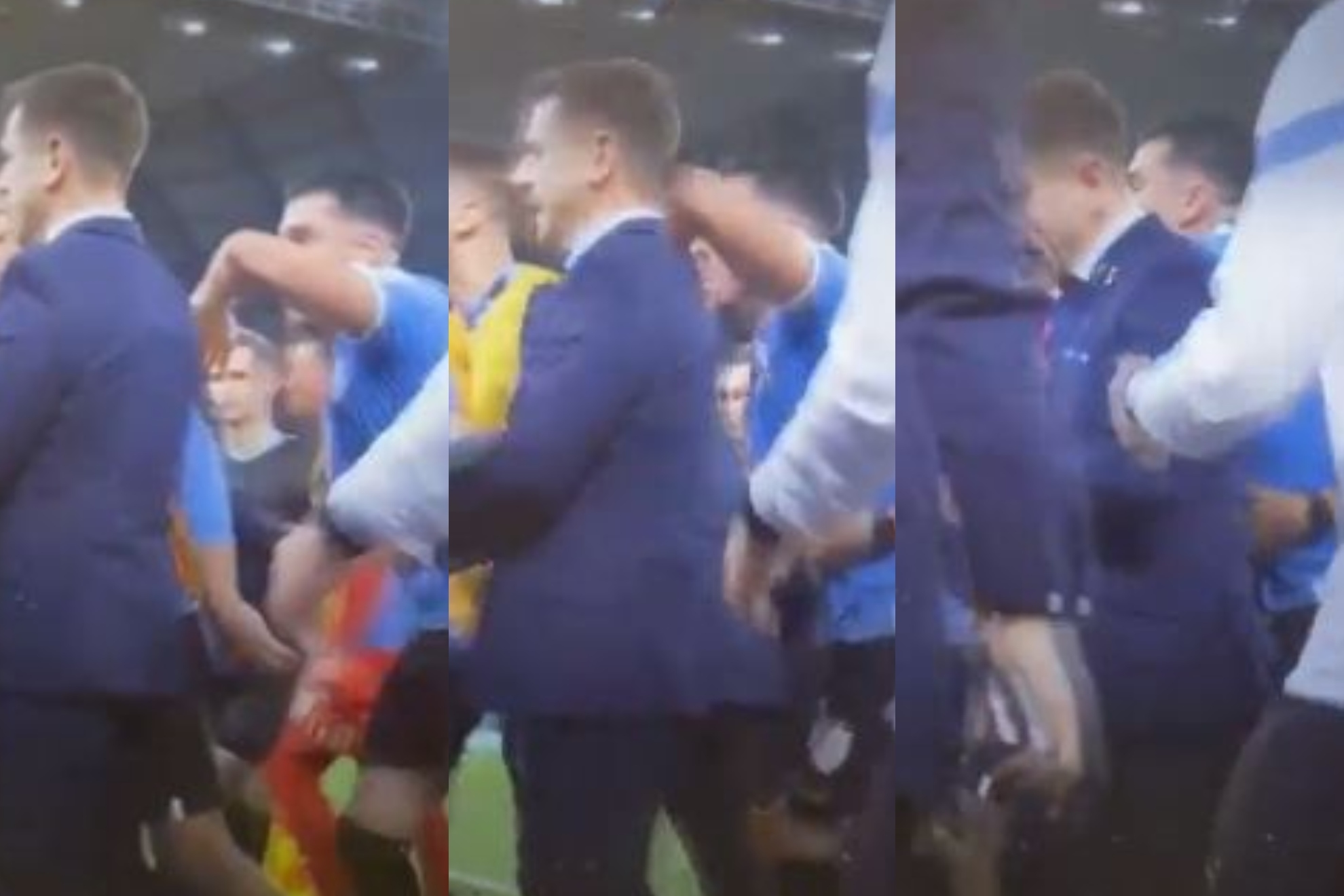 Un montaje con las imágenes del momento en el que Giménez golpea con el codo al empleado de la FIFA.
