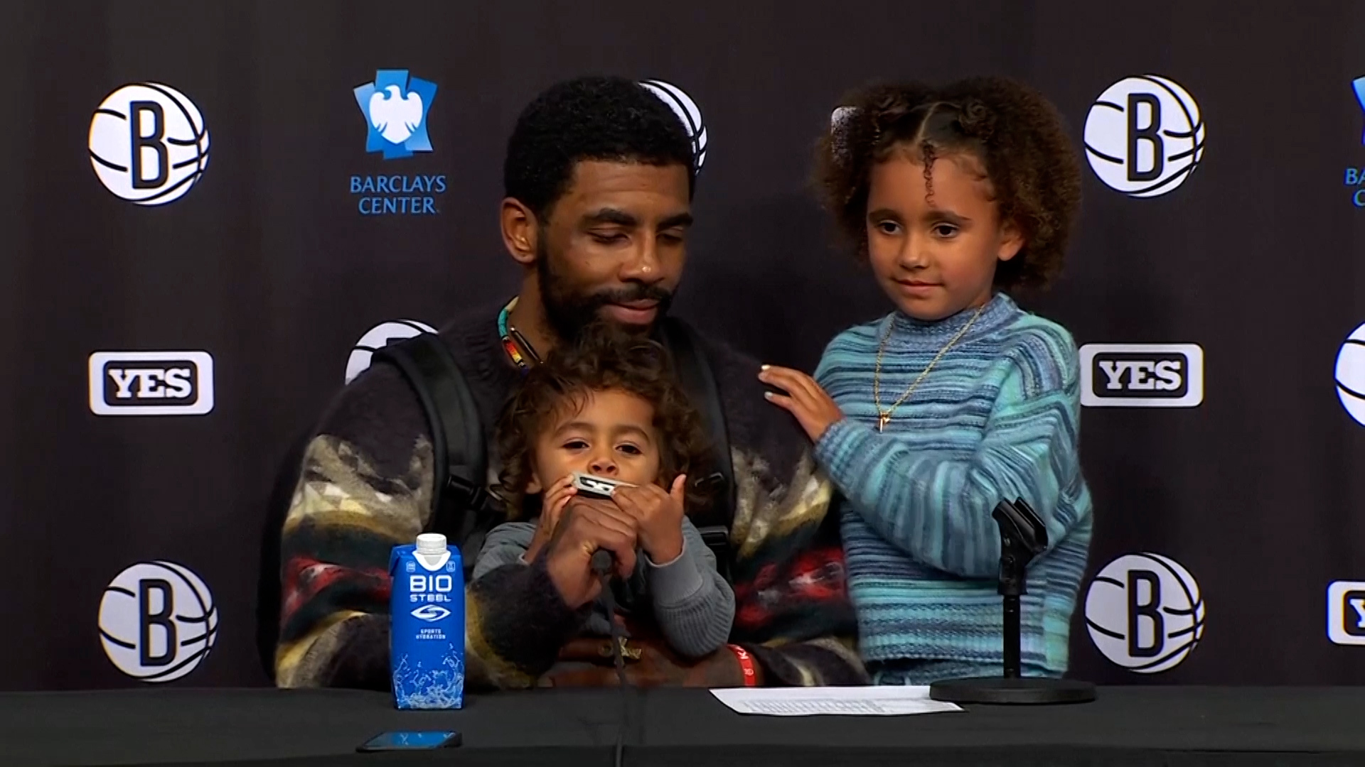 Nets star Kyrie Irving's son hilariously interrupts postgame press conference
