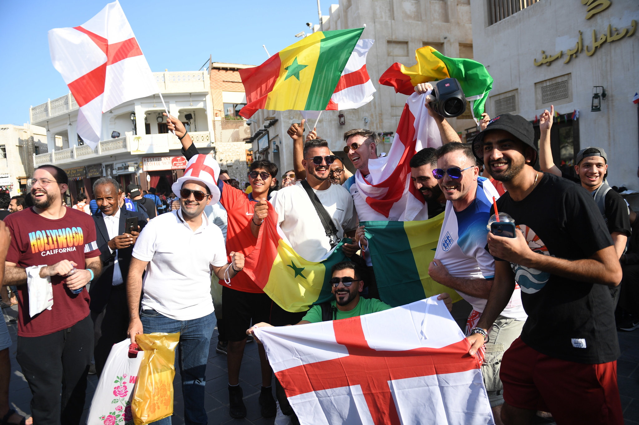 England and Senegal supporters in the Souk Waqif in Doha