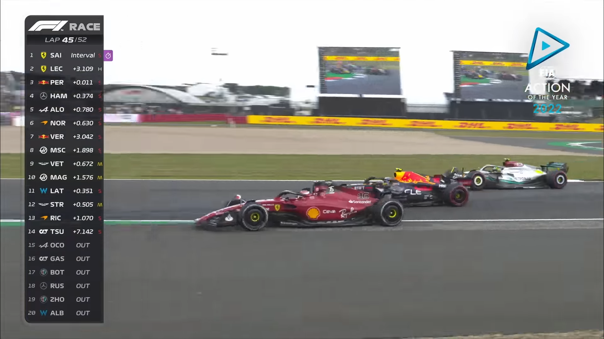 Esta acción entre Leclerc, Verstappen y Hamilton es la mejor del año en la F1.