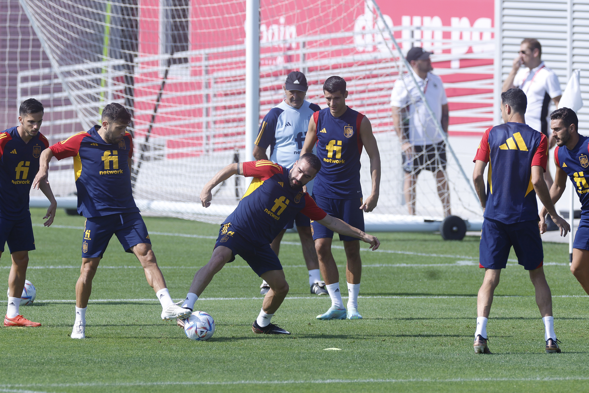 La selección española, durante un entrenamiento previo al cruce de octavos ante Marruecos.