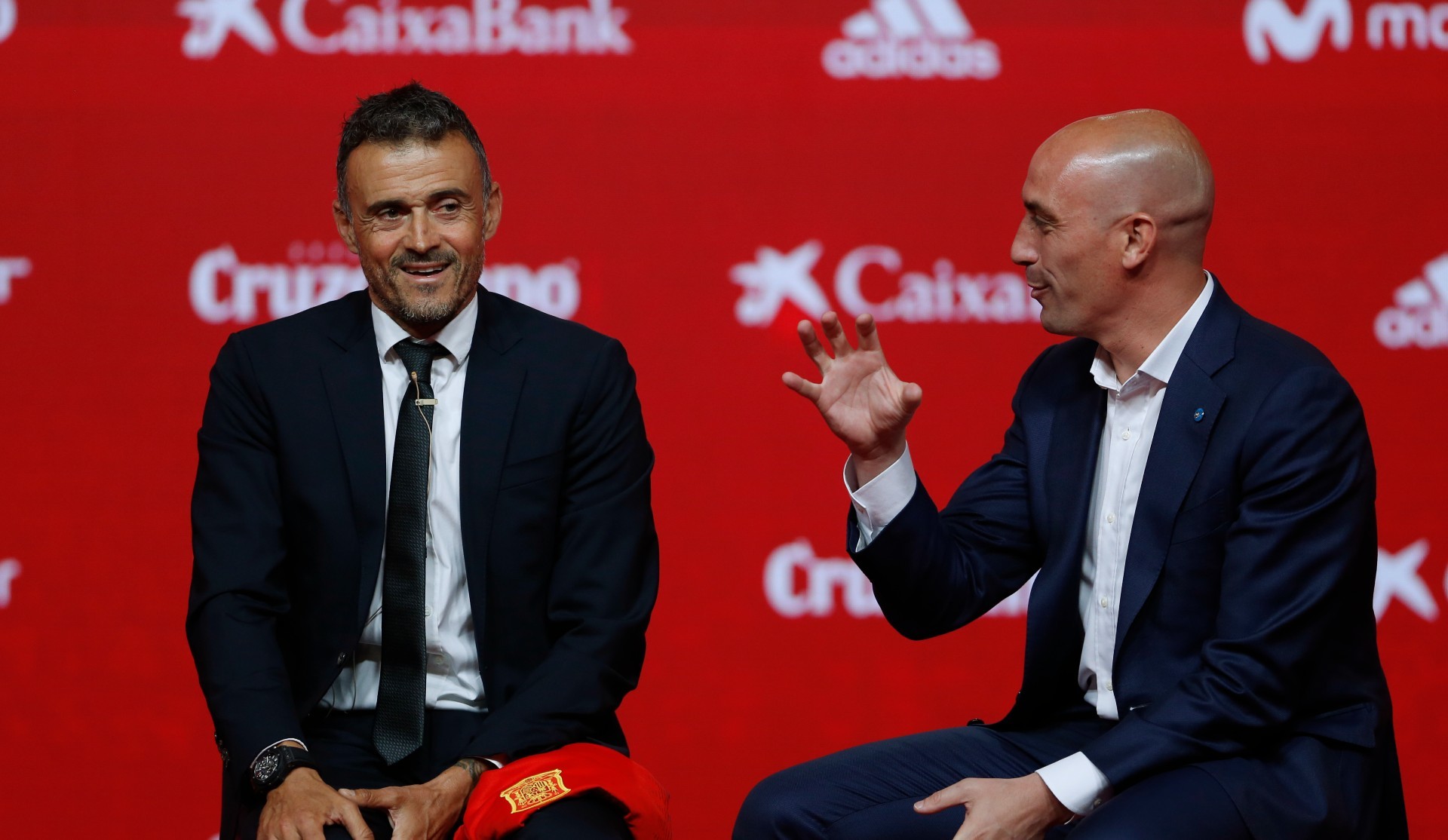 Luis Enrique y Luis Rubiales, en el momento de la presentación del técnico como seleccionador en 2018 en Las Rozas.