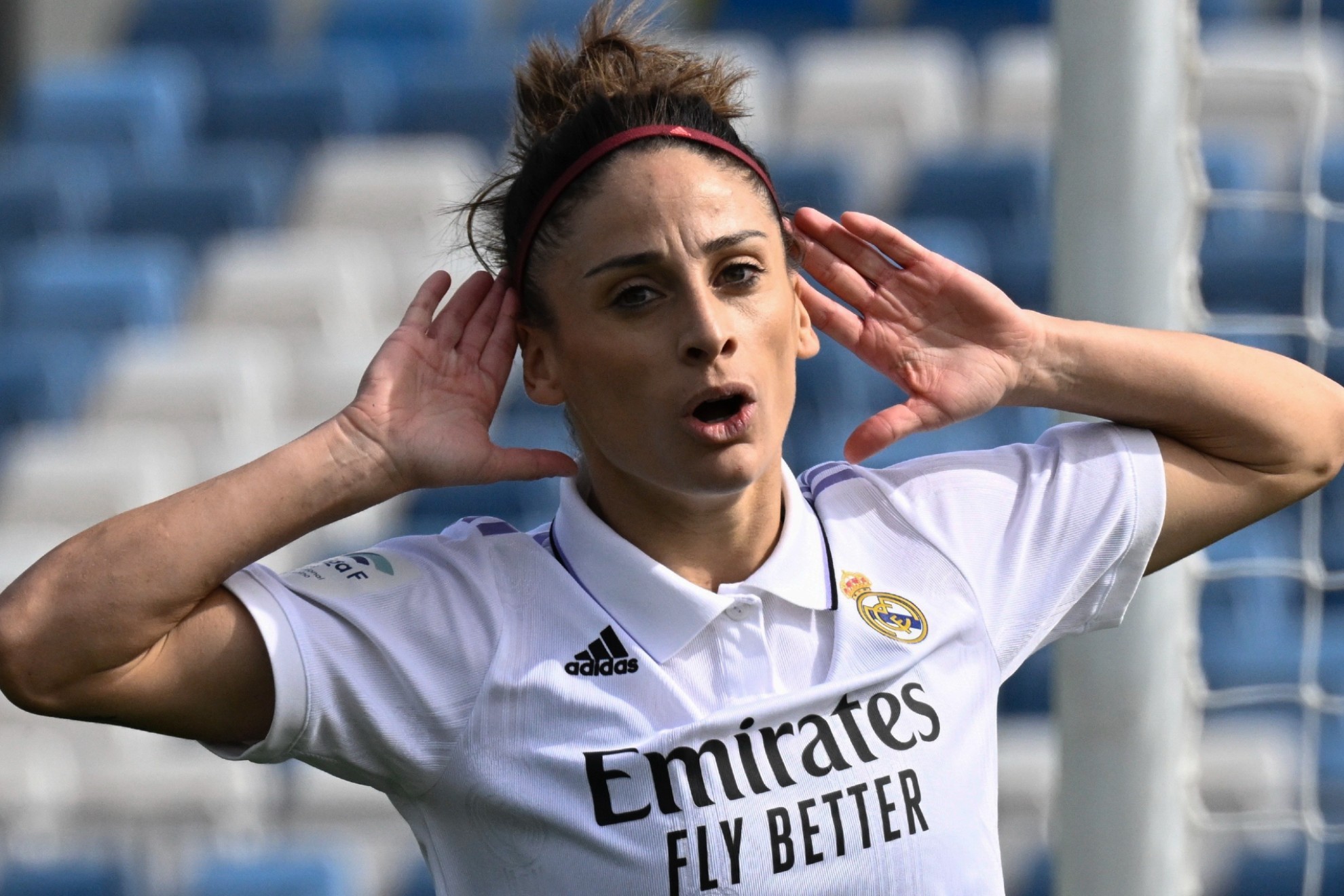 Esther González celebra un gol esta temporada en el Alfredo Di Stéfano / EFE