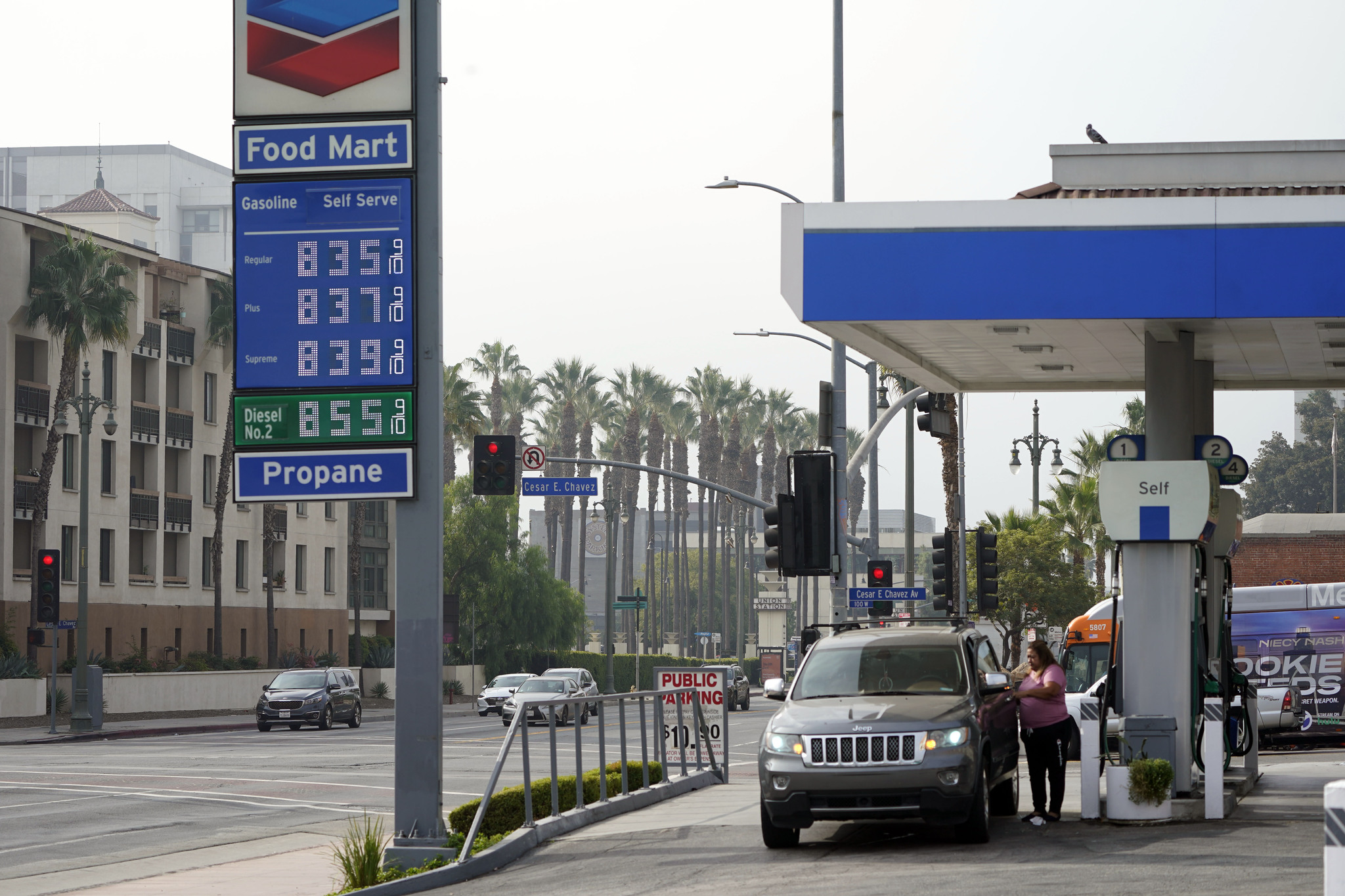 Gas prices on display at a station.
