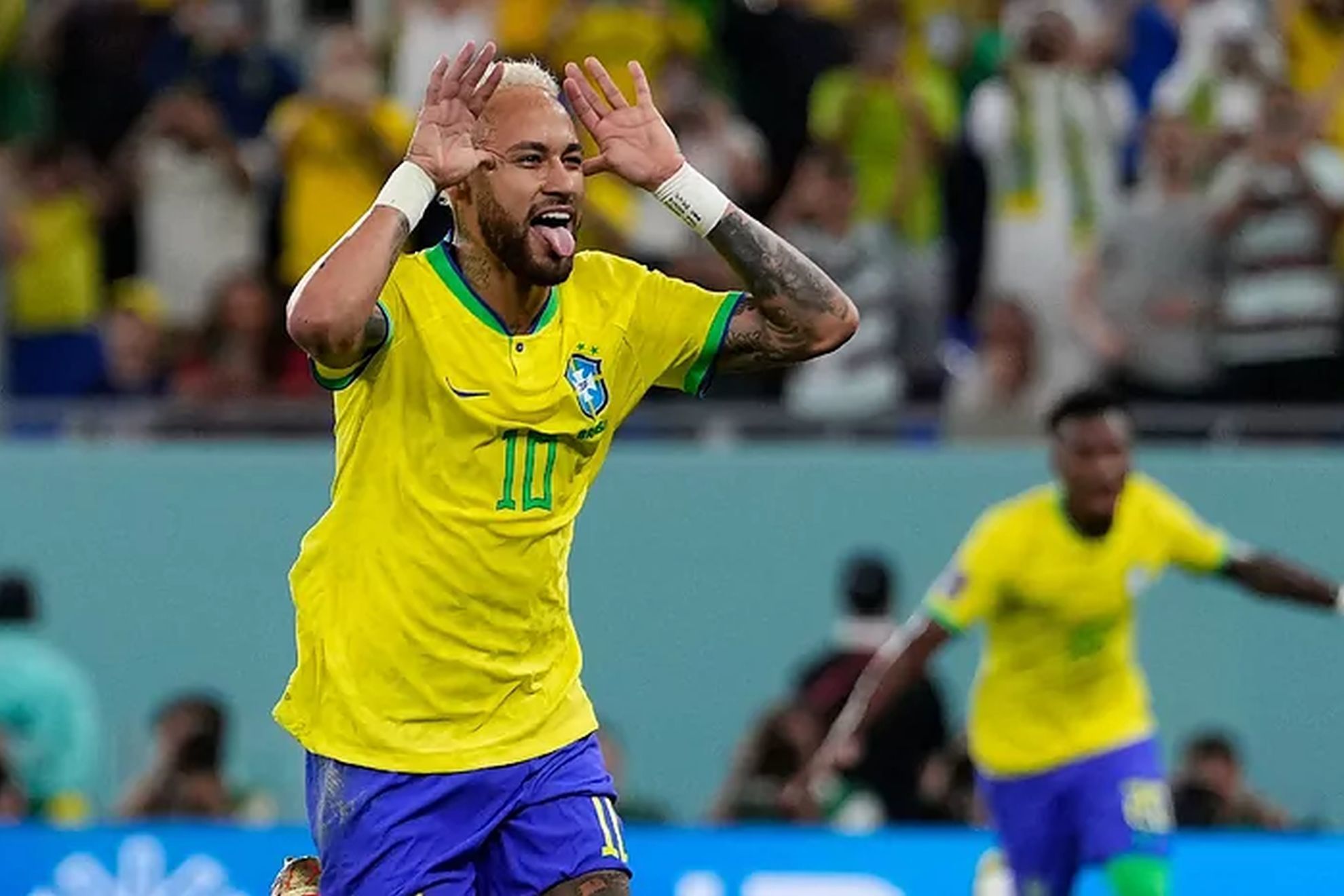 Neymar celebrates a Brazil goal