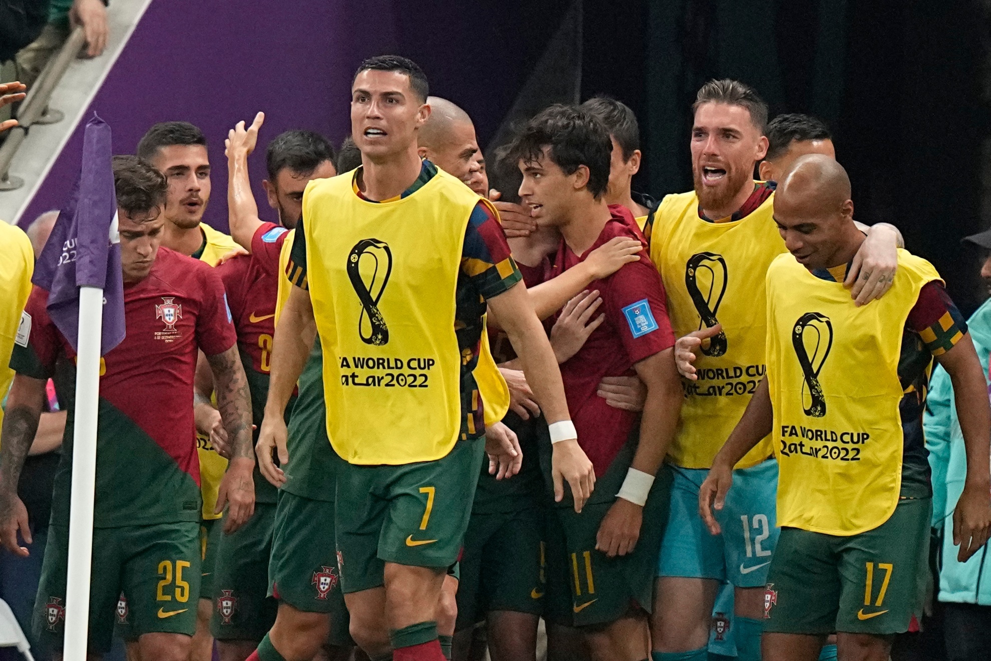 Cristiano Ronaldo celebrates a Portugal goal as a sub
