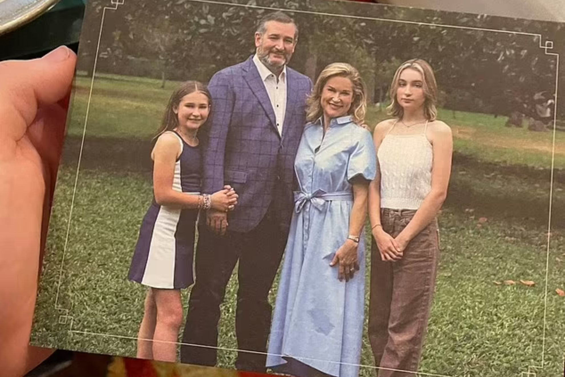 The Cruz family Christmas card, as shared by Caroline (right).