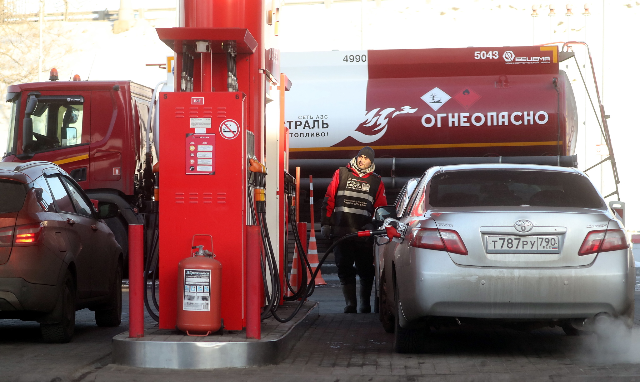 A gas station employee in Russia