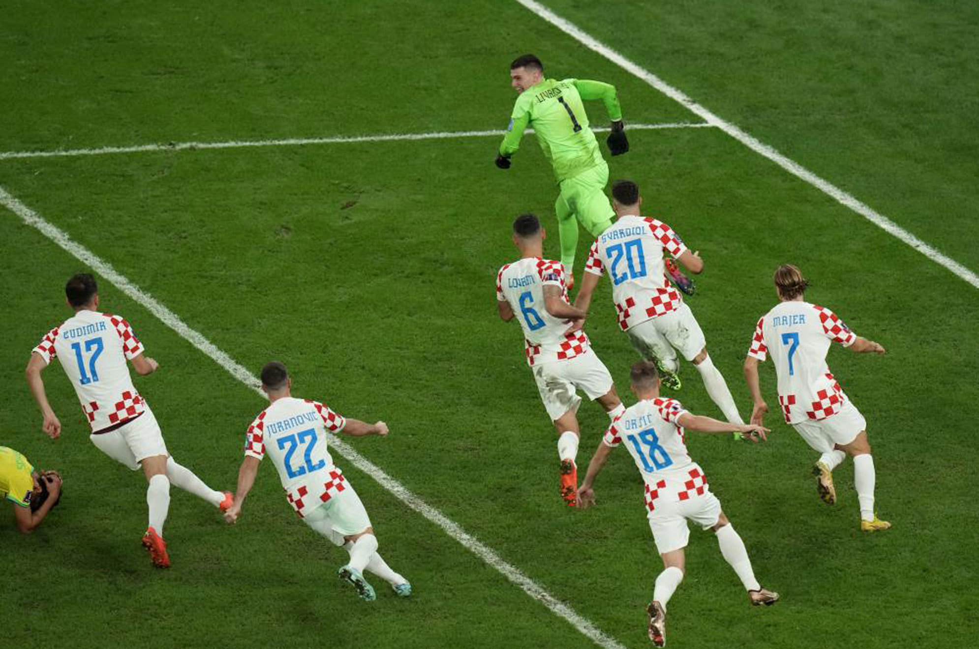 Croatia players celebrate penalty shootout win over Brazil