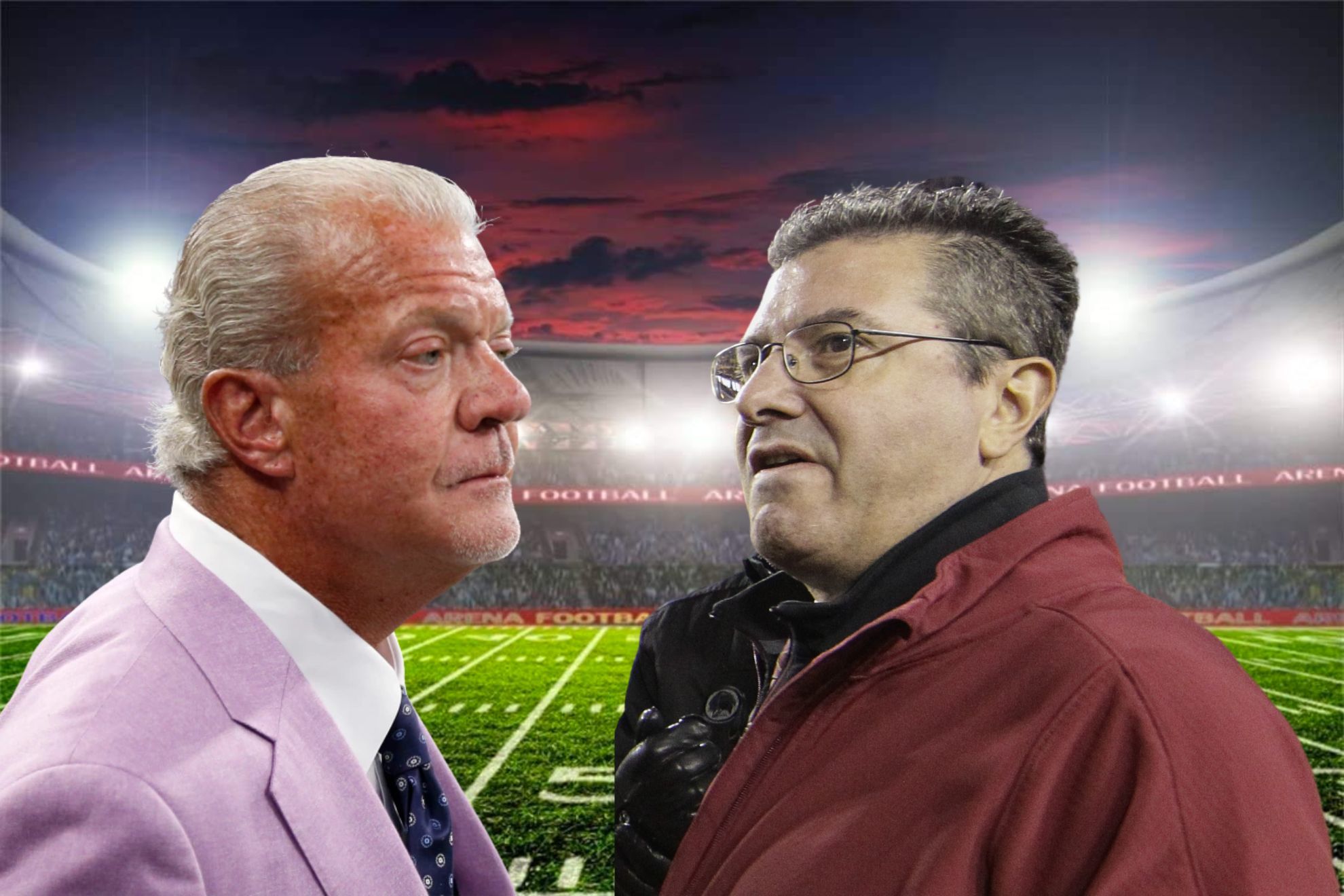 Colts owner Jim Irsay (left) says he isn't ready to call on a vote to oust Dan Snyder (right) from NFL ownership.