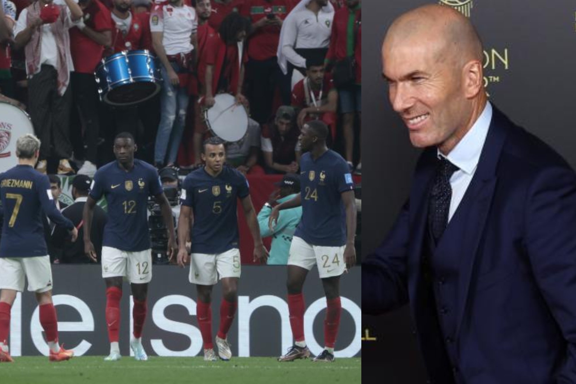 Un montaje con una imagen de los jugadores de Francia celebrando un gol y otra de Zinedine Zidane.
