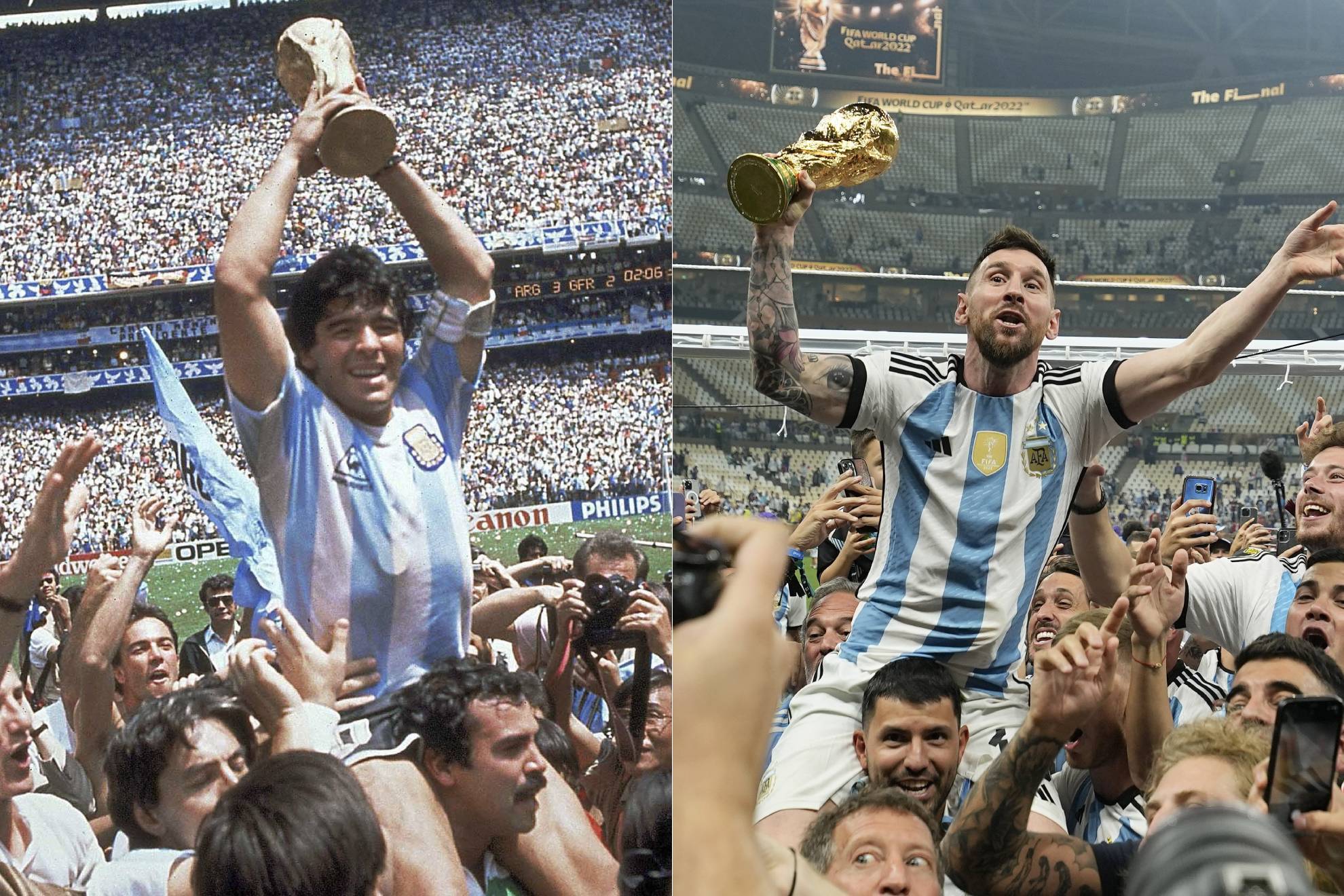 Leo Messi reedita la icónica imagen de Maradona en 1986: Agüero le saca a hombros