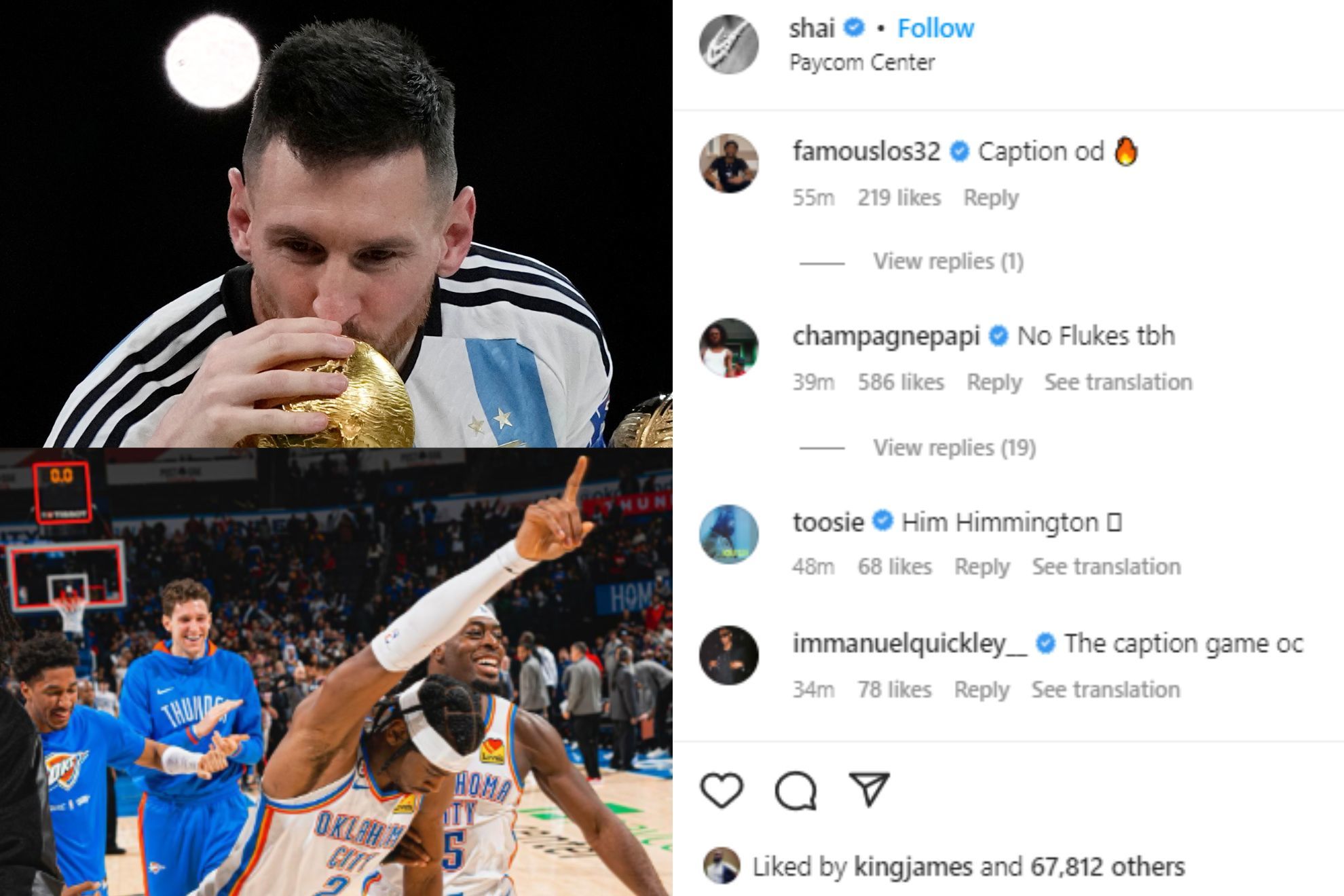 Lionel Messi (top left) and Shai Gilgeous-Alexander (bottom left)