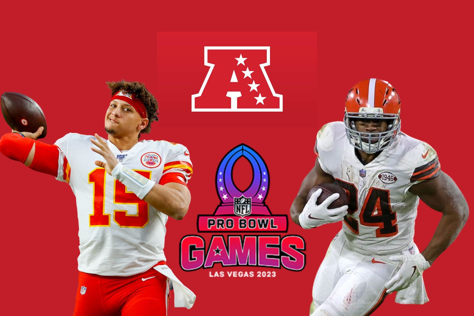 Patrick Mahomes (QB) and Nick Chubb (RB) will start for the AFC in the Las Vegas 2023 Pro Bowl Games.