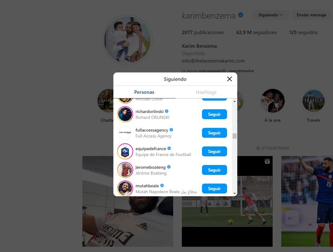 Benzema se olvida de los franceses en Instagram
