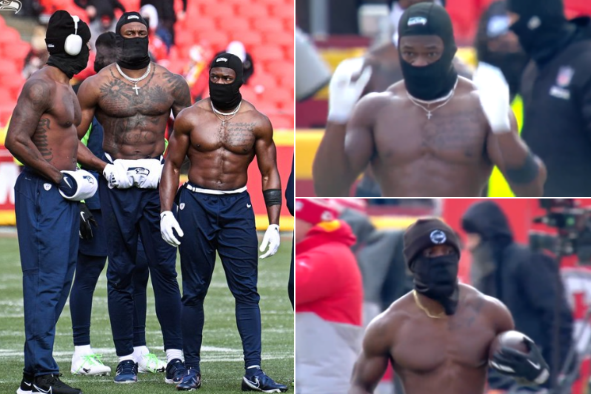 The crazy warm-up that's sweeping the NFL: Seattle Seahawks players go topless... at 10 degrees Fahrenheit!