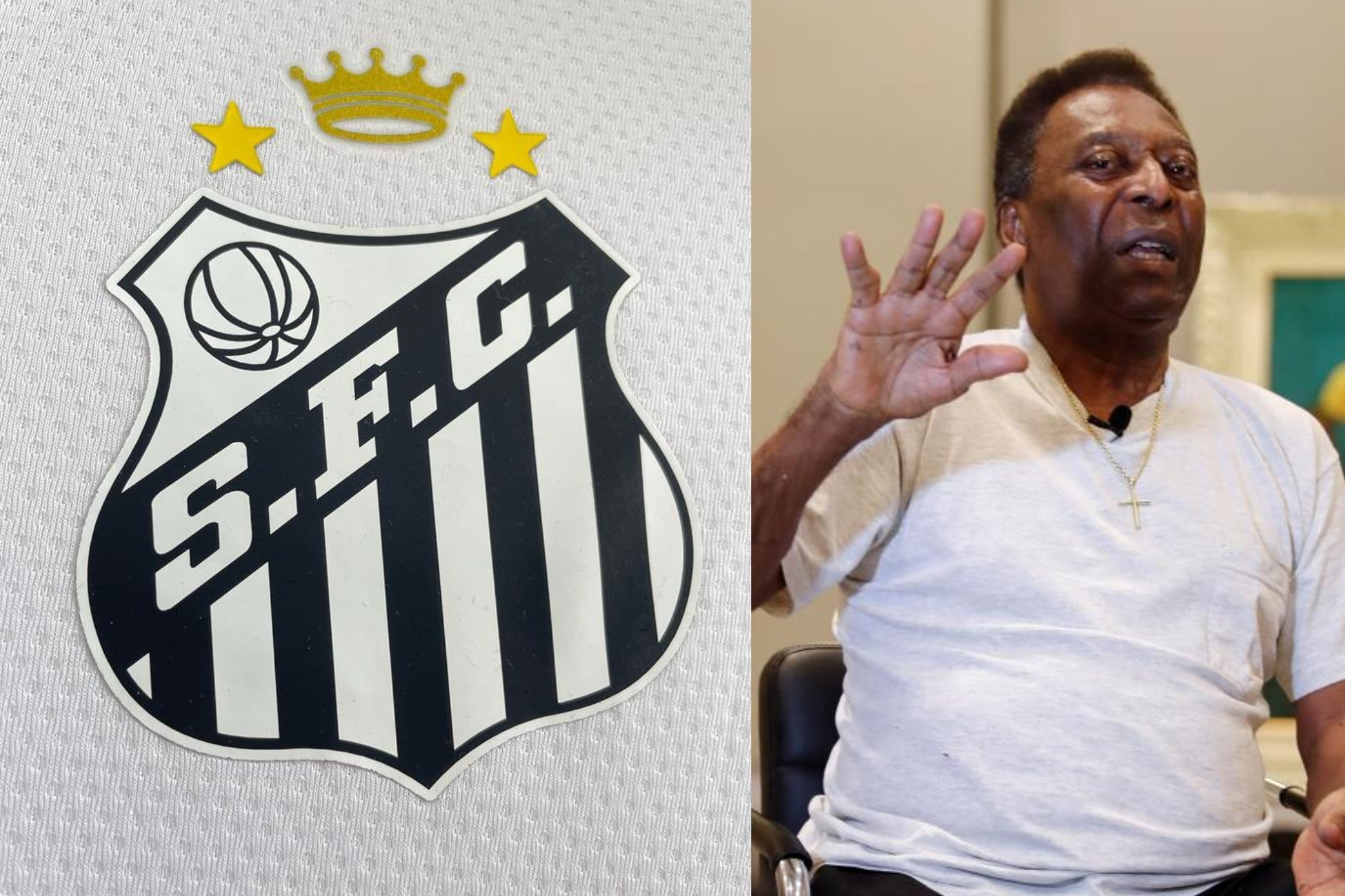 Un montaje con una imagen del escudo del Santos con la corona y otra de Pelé.